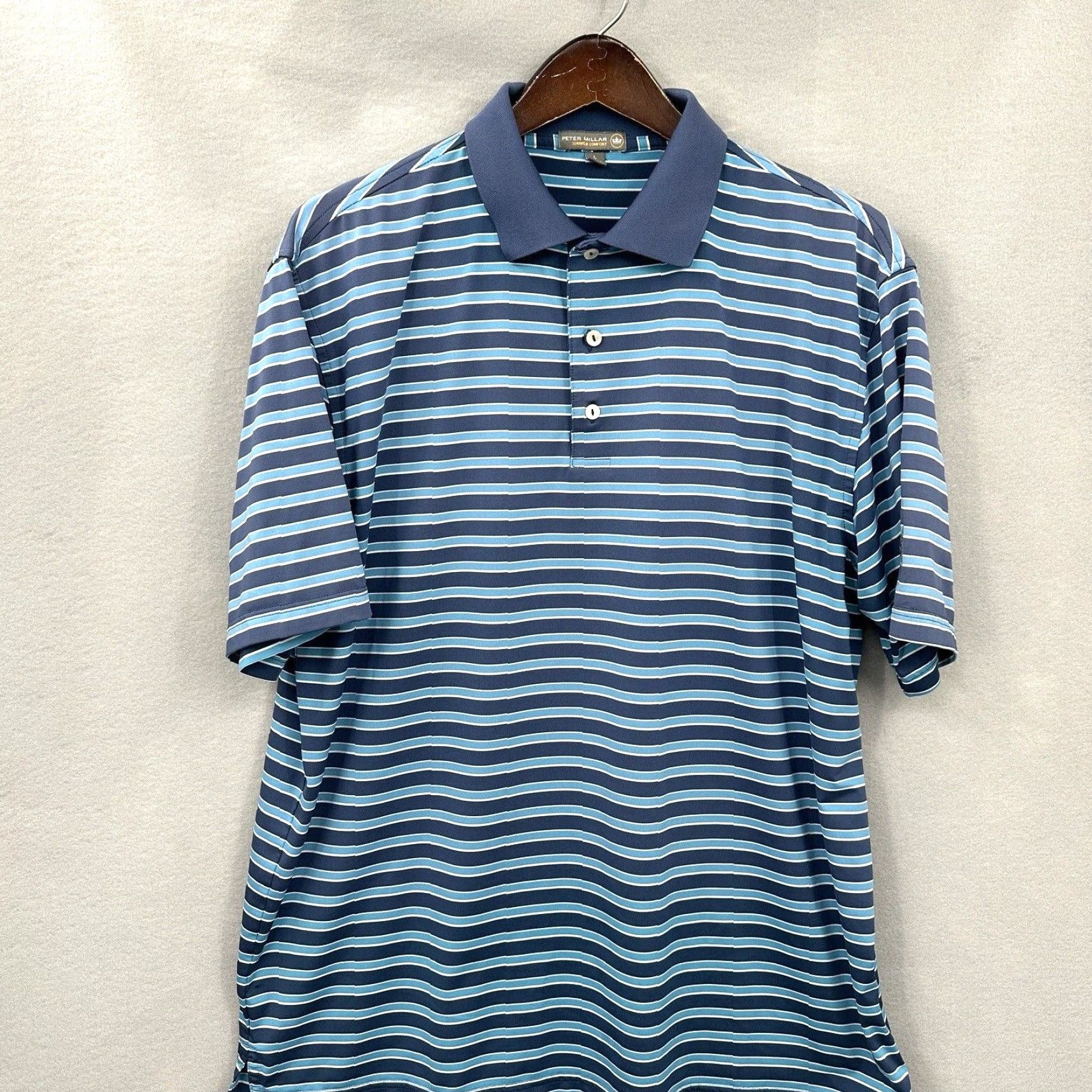 Peter Millar Peter Millar Summer Comfort Shirt Mens Large Blue Striped Polo Golf Preppy Dad Size US L / EU 52-54 / 3 - 2 Thumbnail