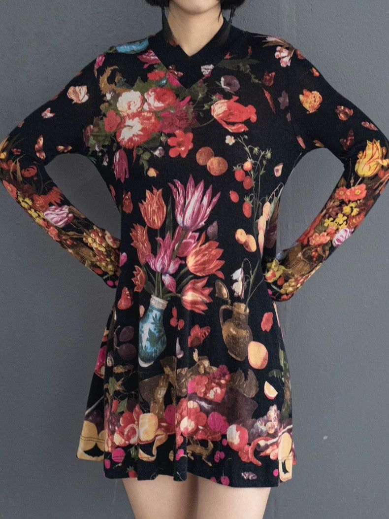 Kenzo KENZO Floral, floral, fruit elastic knit dress vintage Size L / US 10 / IT 46 - 4 Thumbnail