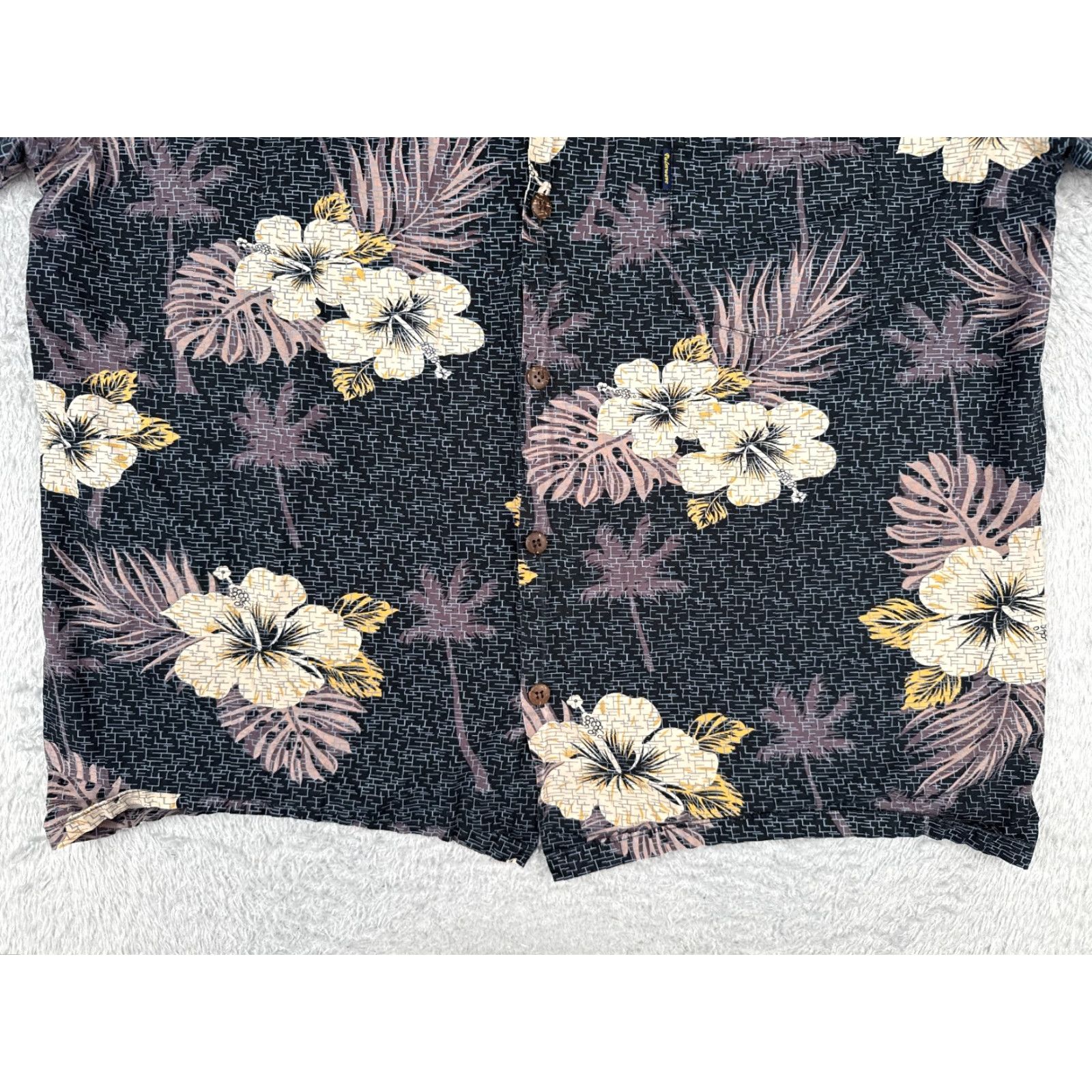 Vintage Palmwave Shirt Men XL Black Yellow Floral Palm Leaf Cotton Hawaiian Button-Up - Resort Vacation Aloha 90s? Size US XL / EU 56 / 4 - 5 Thumbnail
