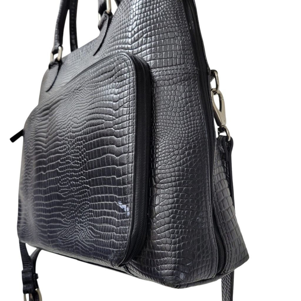 Other Levenger Crocodile Embossed Genuine Leather Messenger Briefc Size ONE SIZE - 3 Thumbnail
