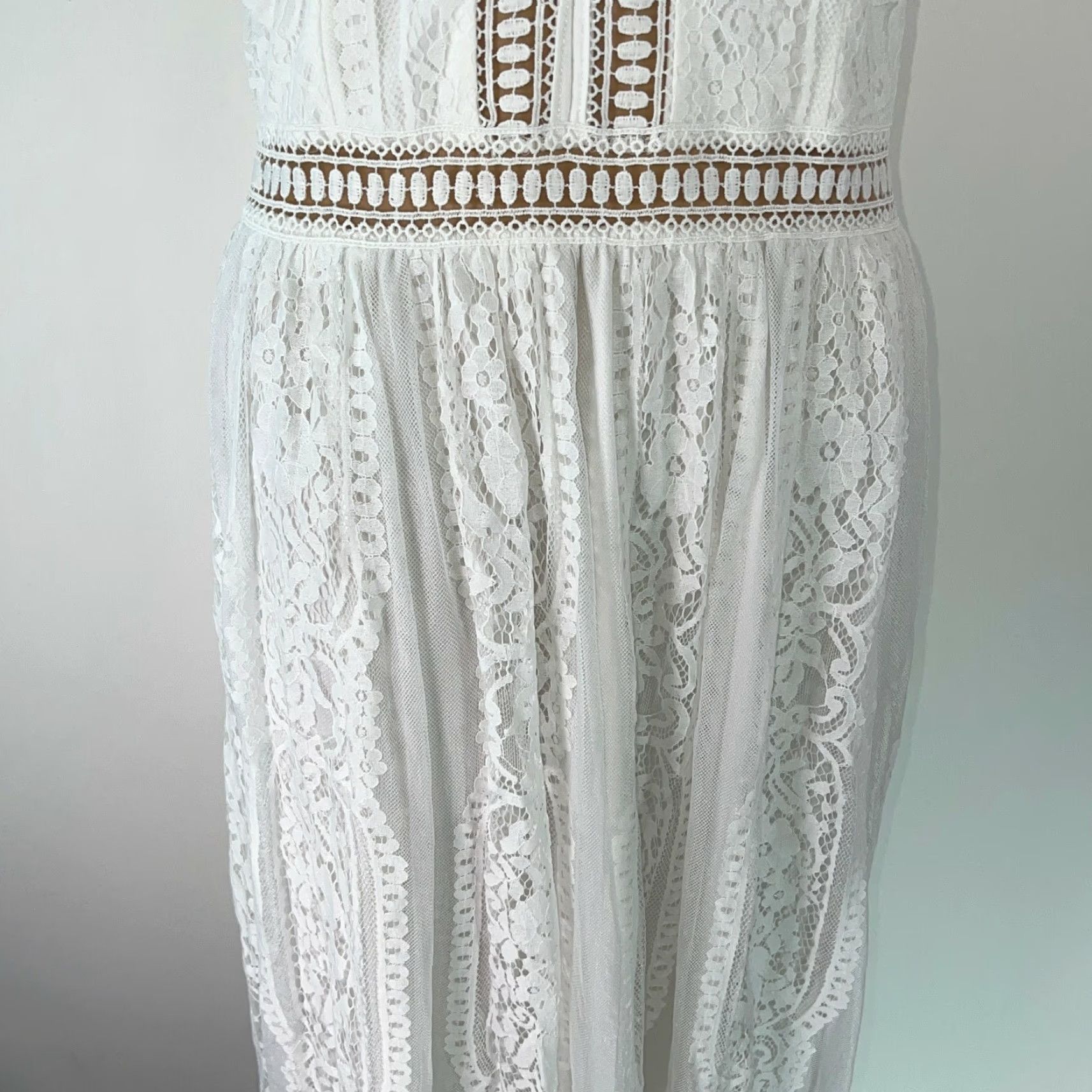 Vintage WOMENS Maxi Dress Floral Lace White V-Neck Short Sleeve Size M Medium Party Wedding Dress Size M / US 6-8 / IT 42-44 - 5 Thumbnail
