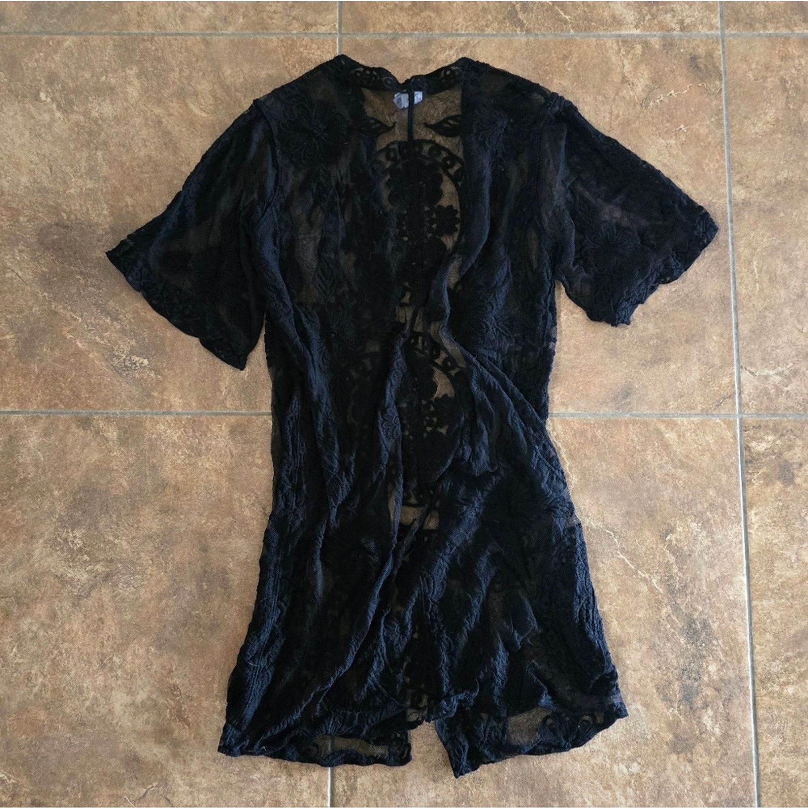 Other Black Laced Longline Duster Cardigan Size M / US 6-8 / IT 42-44 - 2 Thumbnail
