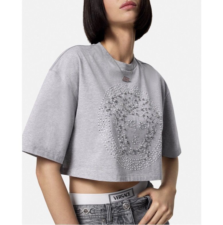 Versace Versace Crystal Medusa Crop Boxy T-Shirt Tee Top Gray IT 40 Size S / US 4 / IT 40 - 1 Thumbnail