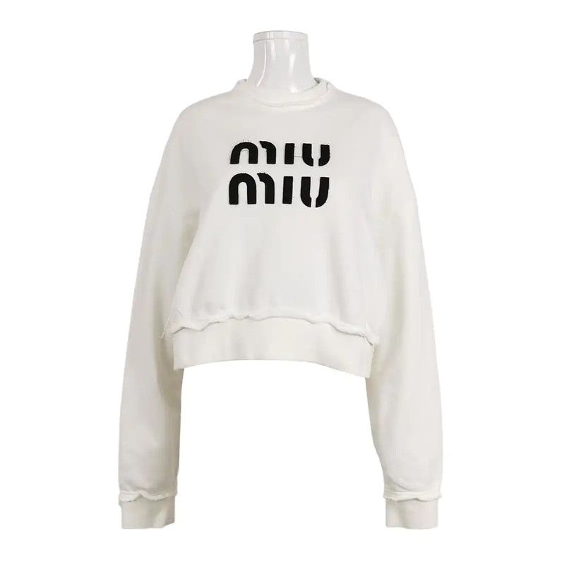 Miu Miu Miu Miu White Cotton Logo Sweatshirt for Women 0089 Size XS / US 0-2 / IT 36-38 - 1 Thumbnail