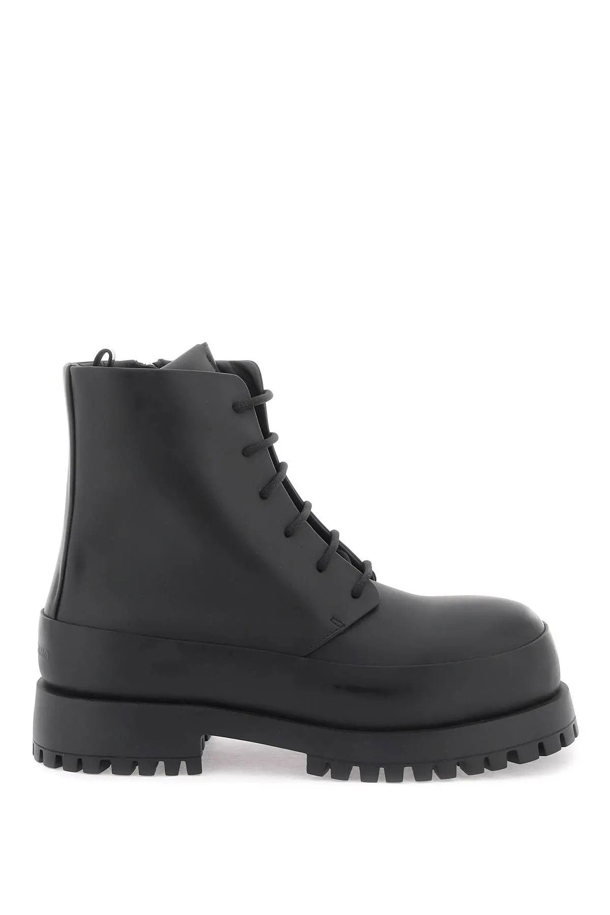 image of Salvatore Ferragamo O1S22I1N0224 Rubberized Leather Combat Boots In Black, Men's (Size 9)