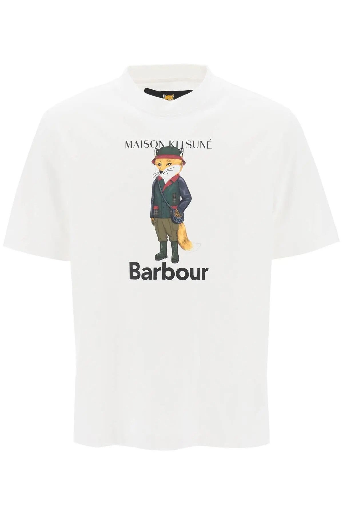 image of Barbour O1S22I1N0224 Maison Kitsuné Fox Beaufort Crew-Neck T-Shirt in White, Men's (Size XL)