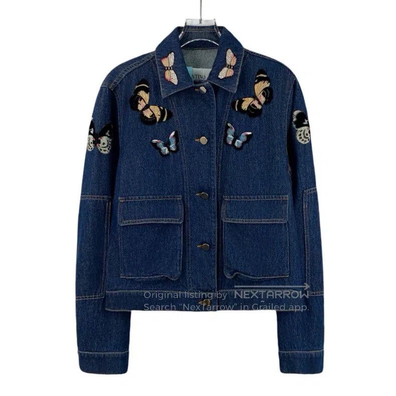 Other Valentino Dark blue butterfly embroidered denim jacket Size M / US 6-8 / IT 42-44 - 1 Thumbnail