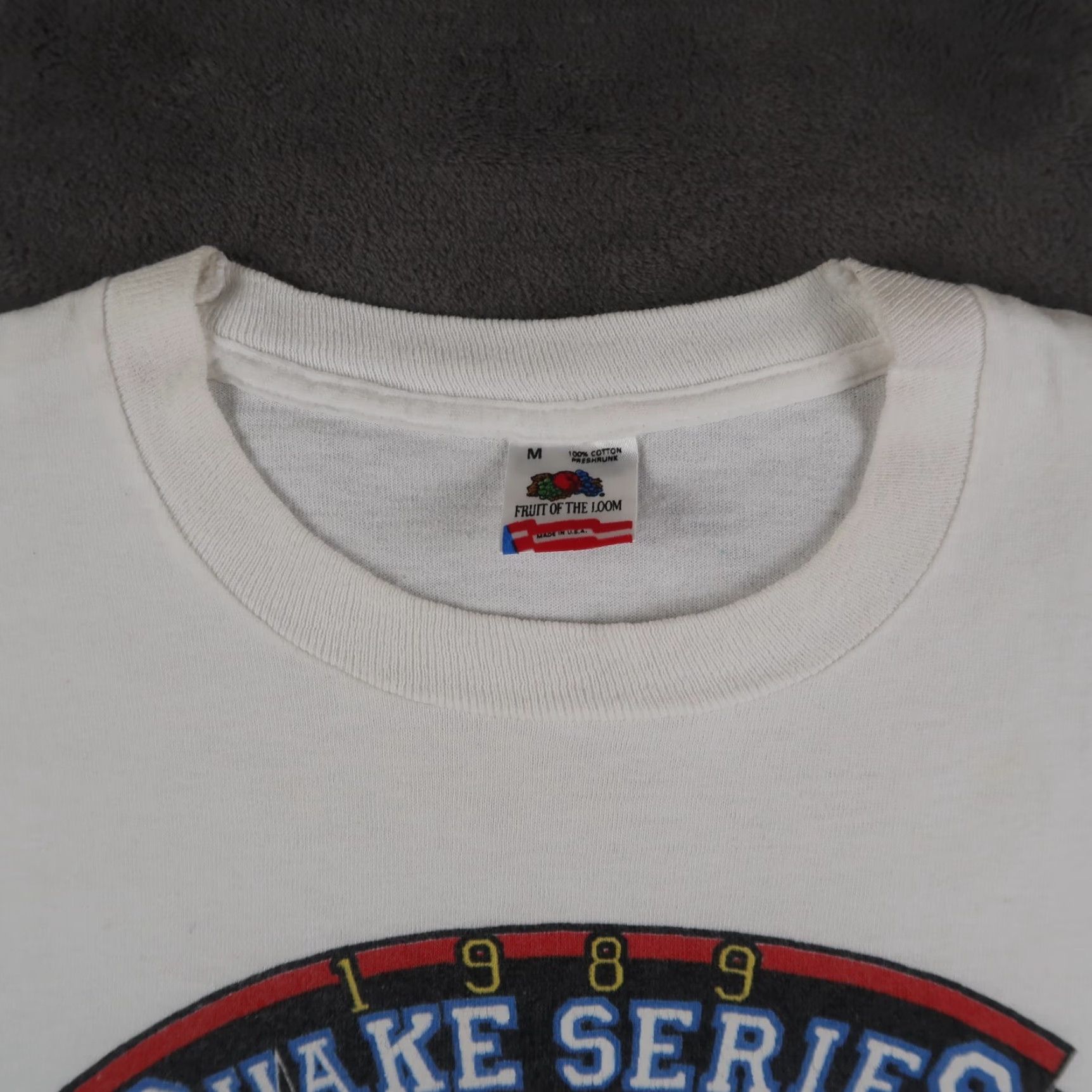 Fruit Of The Loom VTG 80s 1989 MLB World Series Battle of the Bay Quake Series White T-Shirt M Size US M / EU 48-50 / 2 - 4 Thumbnail