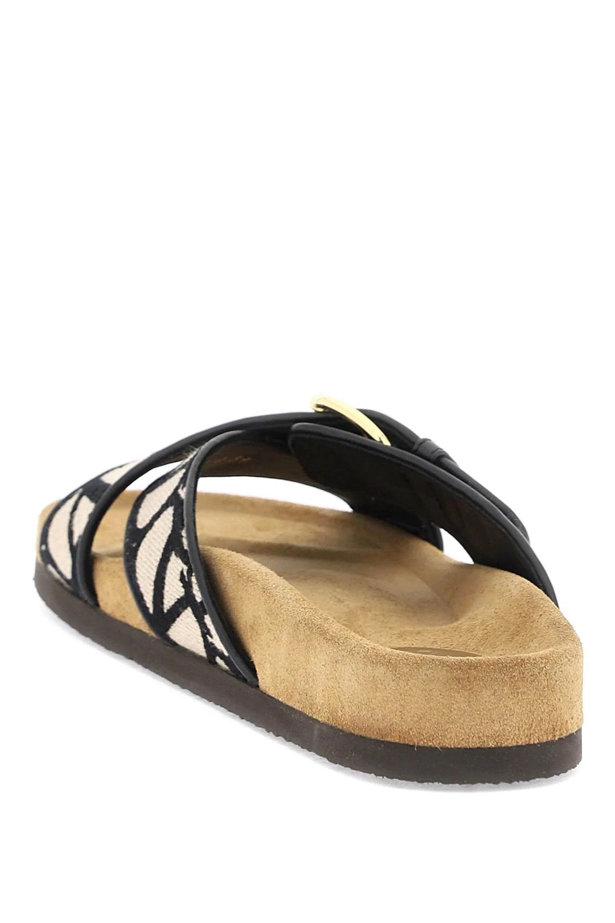 Valentino o1s22i1n0924 Iconographer Canvas Slides in Black & Beige Size US 6 / IT 36 - 3 Thumbnail