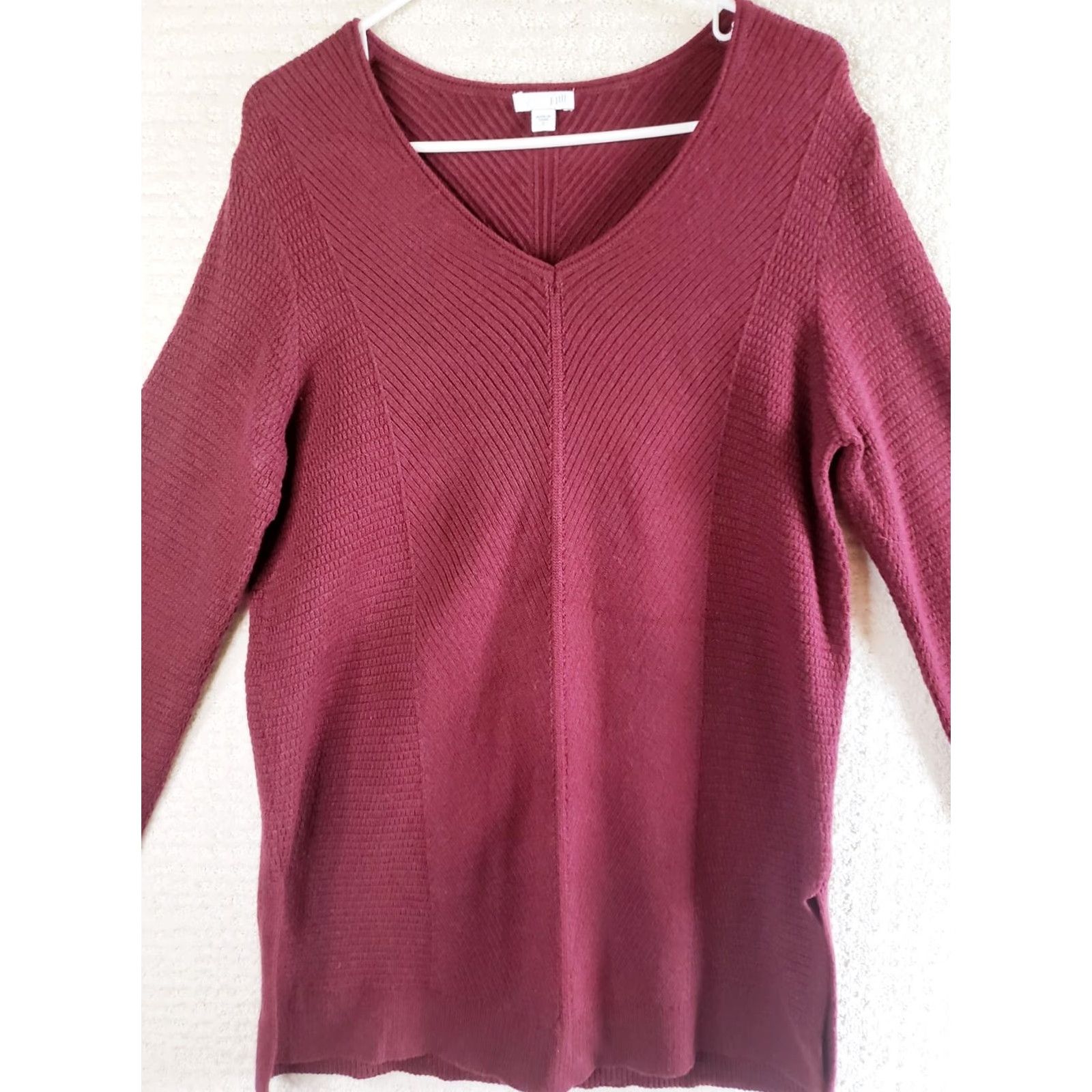 J. Jill J. Jill Women's Cardigan Sweater Tunic Length Burgundy V-Neck Long Sleeve Small XS? Size S / US 4 / IT 40 - 2 Thumbnail