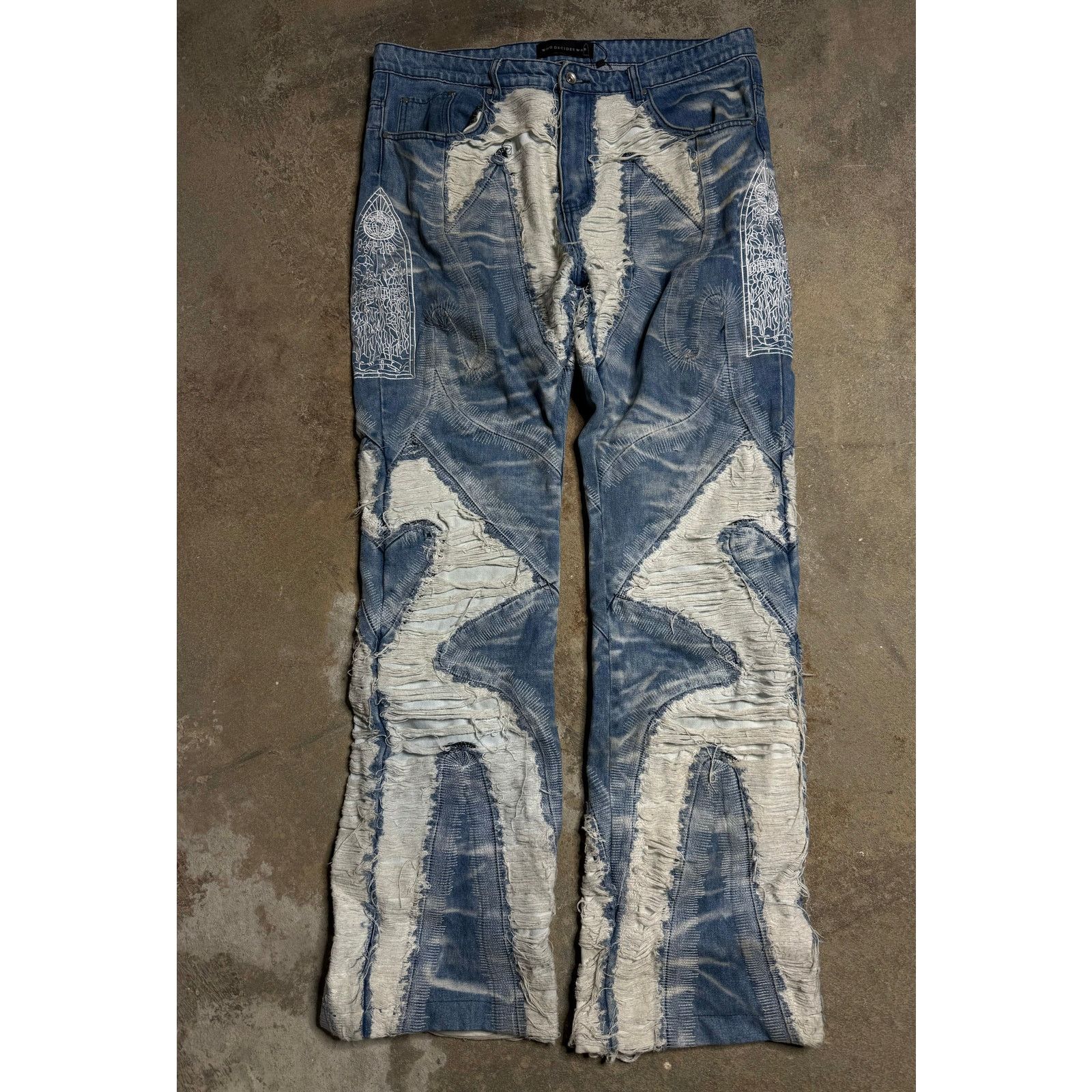 Who Decides War WDW Embroidered Denim Light Wash Used 36 Size US 36 / EU 52 - 2 Thumbnail