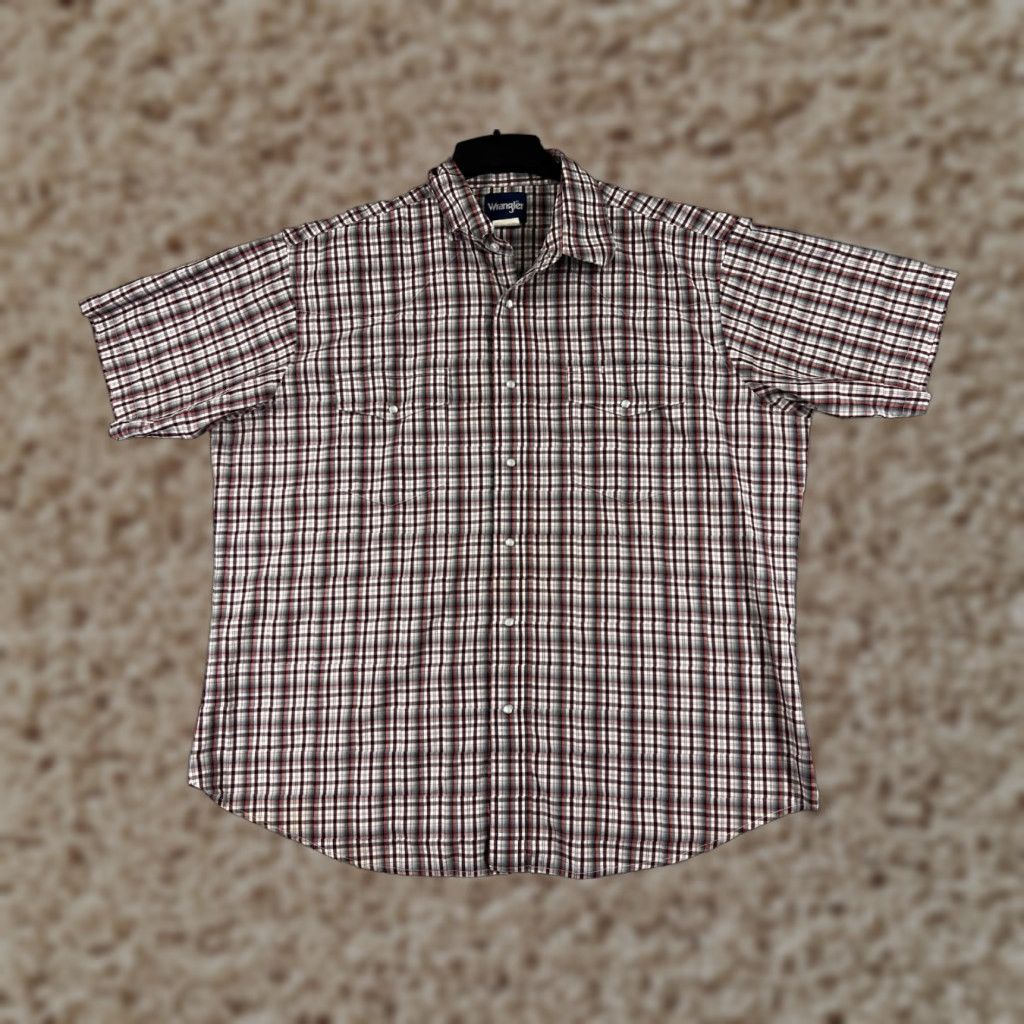 Wrangler Wrangler Shirt Mens 2XL XXL Red Black Plaid Western Pearl Snap Short Sleeve Size US XXL / EU 58 / 5 - 1 Thumbnail
