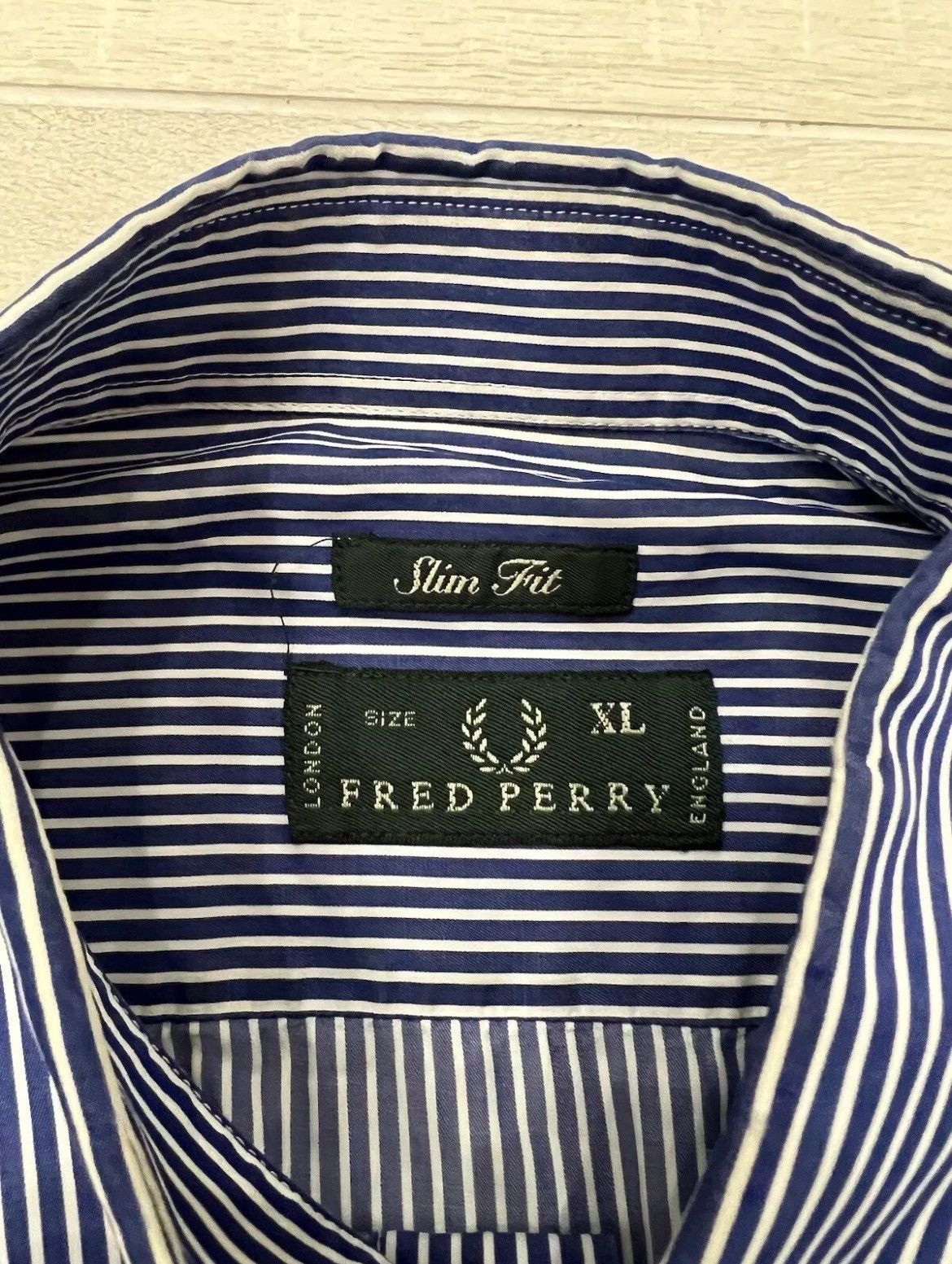 Fred Perry × Vintage VTG Shirt Fred Perry Blue Striped with Big Logo Long Sleeve Size US XL / EU 56 / 4 - 4 Thumbnail