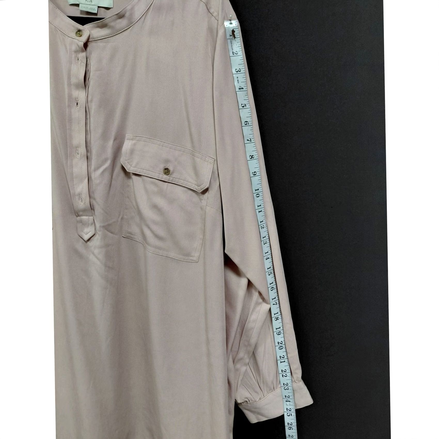 Loft LOFT PLUS Blouse Beige Solid Woven Rayon Long Sleeve Button Front Casual Workwear Adult 22 Beige Womens Size 3XL / US 20-22 - 5 Thumbnail