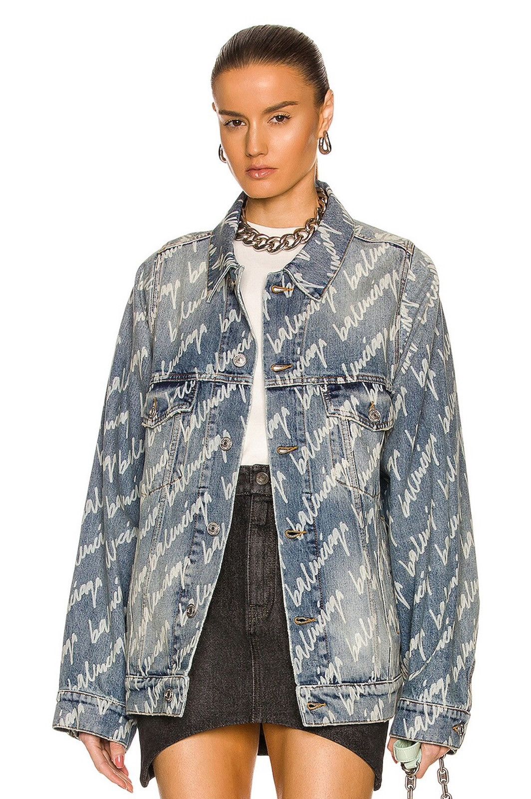 Balenciaga Balenciaga Bell-Sleeve Denim Jacket In Logo Print Size S / US 4 / IT 40 - 8 Thumbnail