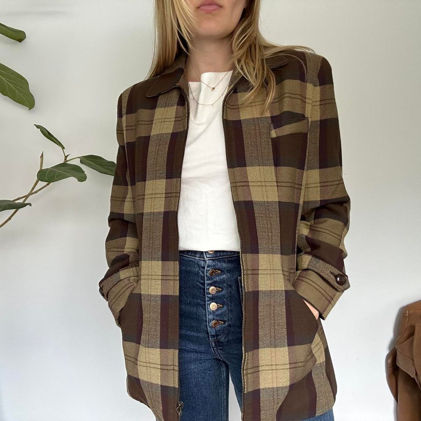 Other Vintage Brown and Tan Plaid Wool Jacket (S) Size S / US 4 / IT 40 - 1 Thumbnail