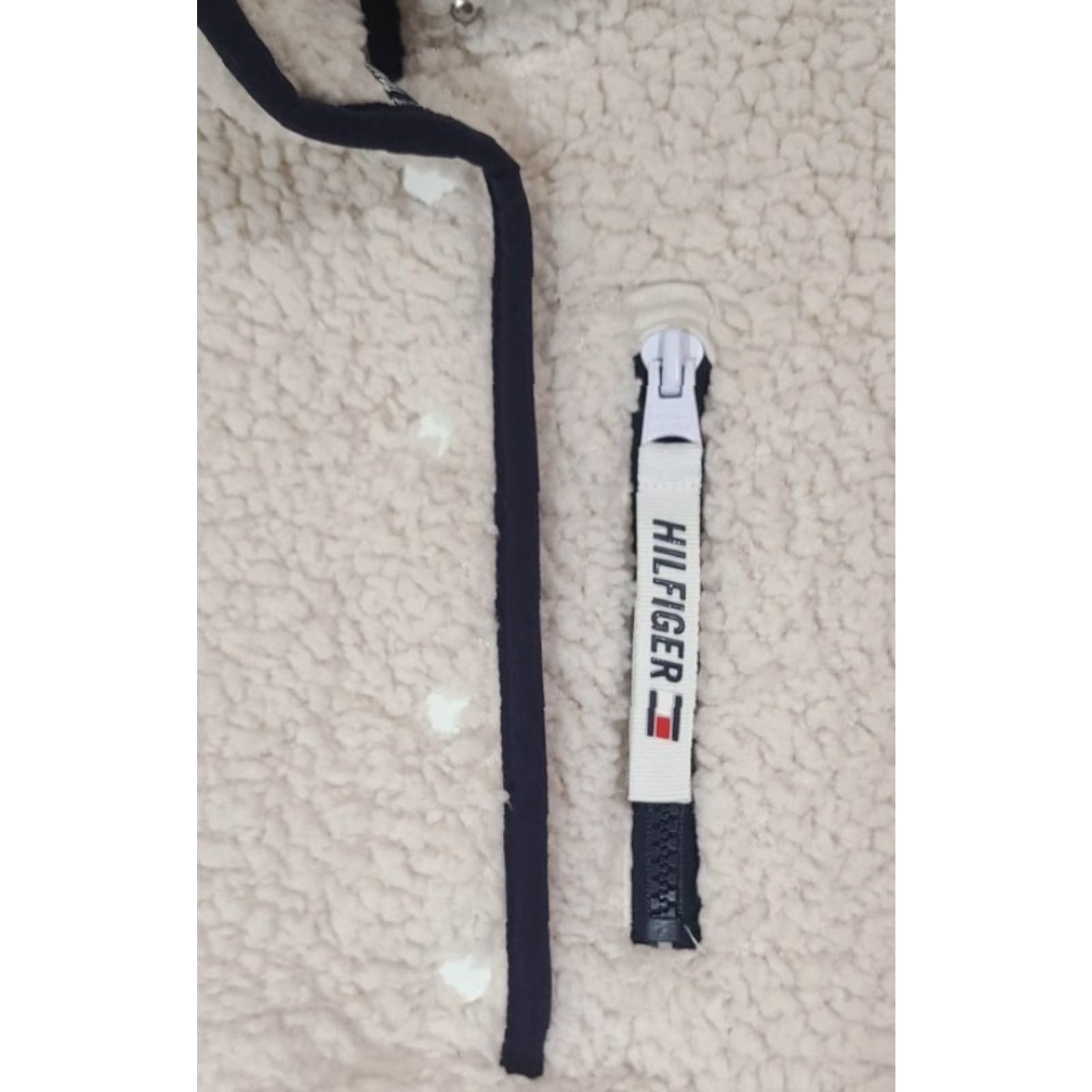 Tommy Hilfiger TOMMY HILFIGER Womens Jacket Be ige White Sherpa Fleece Sport L Kimono Collared Mid-Length Zip Snap Long Sleeve Fall Winter Sports Mens Womens Size L / US 10 / IT 46 - 4 Thumbnail