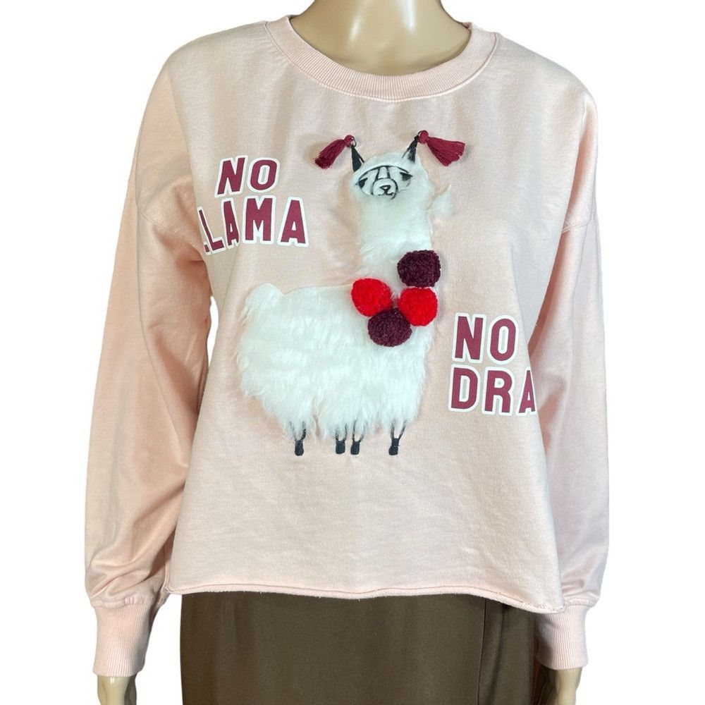 Bershka Bershka "No Llama No Drama" Pink Sweater Size M Size M / US 6-8 / IT 42-44 - 3 Thumbnail