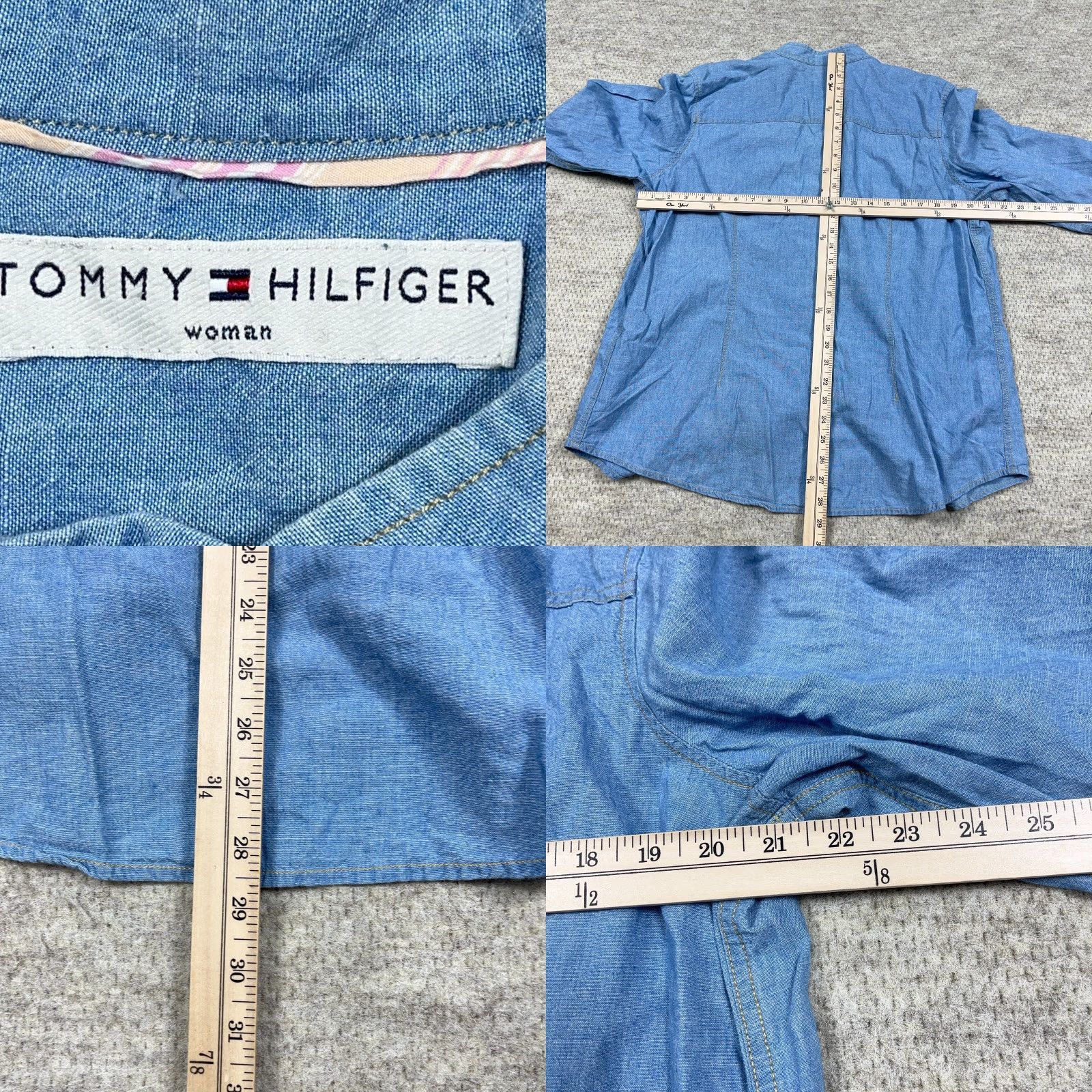 Tommy Hilfiger Tommy Hilfiger Denim Shirt Women 16 Button-Up Collared Western Cowboy Preppy Casual Solid Blue 100% Cotton Regular Size XXL / US 16-18 / IT 52-54 - 8 Thumbnail