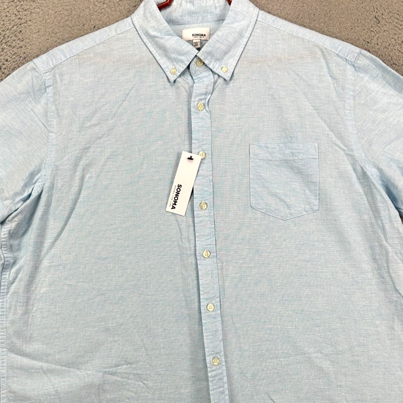 Vintage Sonoma Mens Linen Blend Shirt 2XL Light Blue Button-Down Short Sleeve Pocket NEW Size US XXL / EU 58 / 5 - 2 Thumbnail
