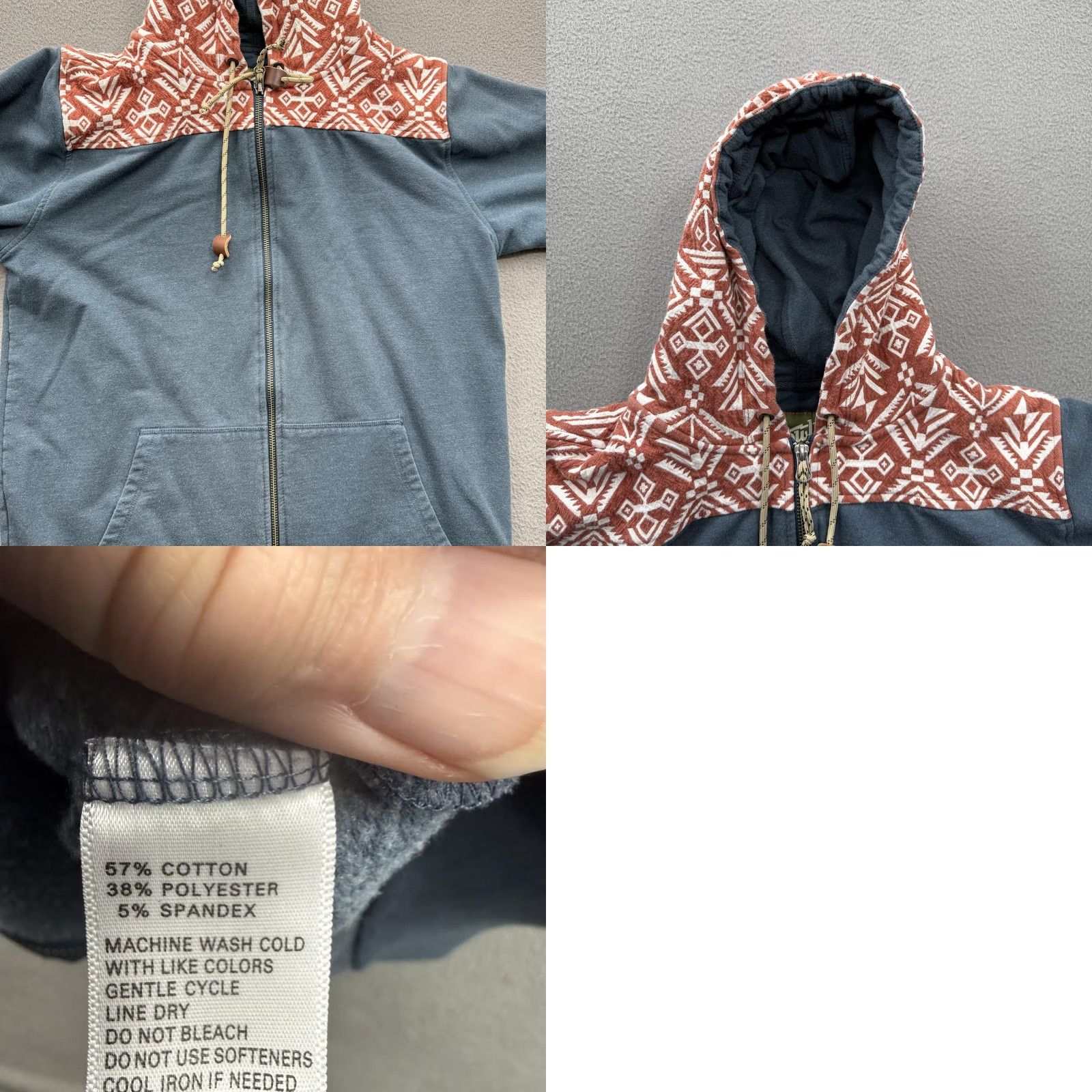 Vintage Howler Bros Hoodie Mens Medium Blue Full Zip Fleece Sweatshirt Aztec Hood Size US M / EU 48-50 / 2 - 8 Thumbnail