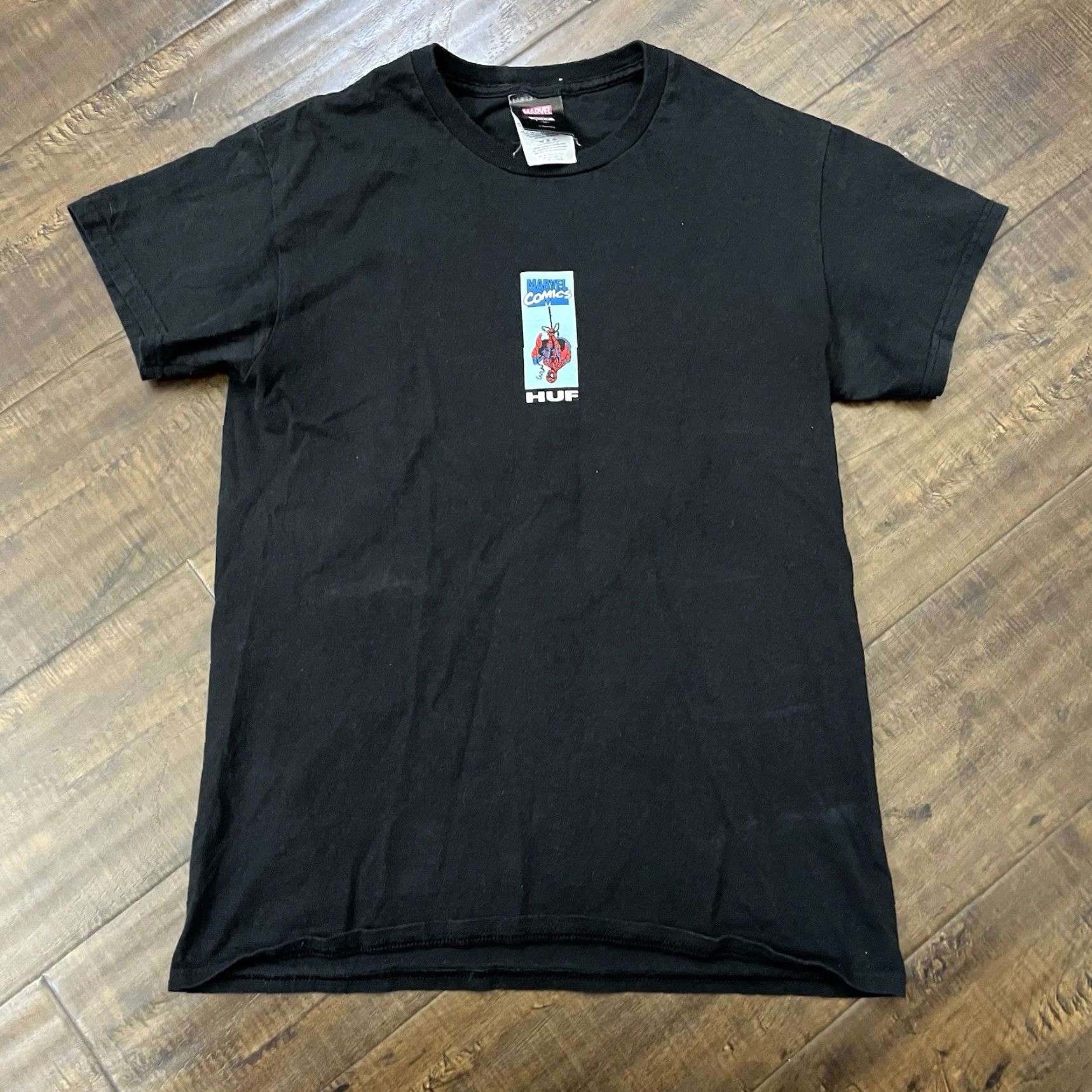 Huf VINTAGE HUF Spider-Man Graphic T-Shirt Mens Small Black Marvel Comics Streetwear Size US S / EU 44-46 / 1 - 4 Thumbnail