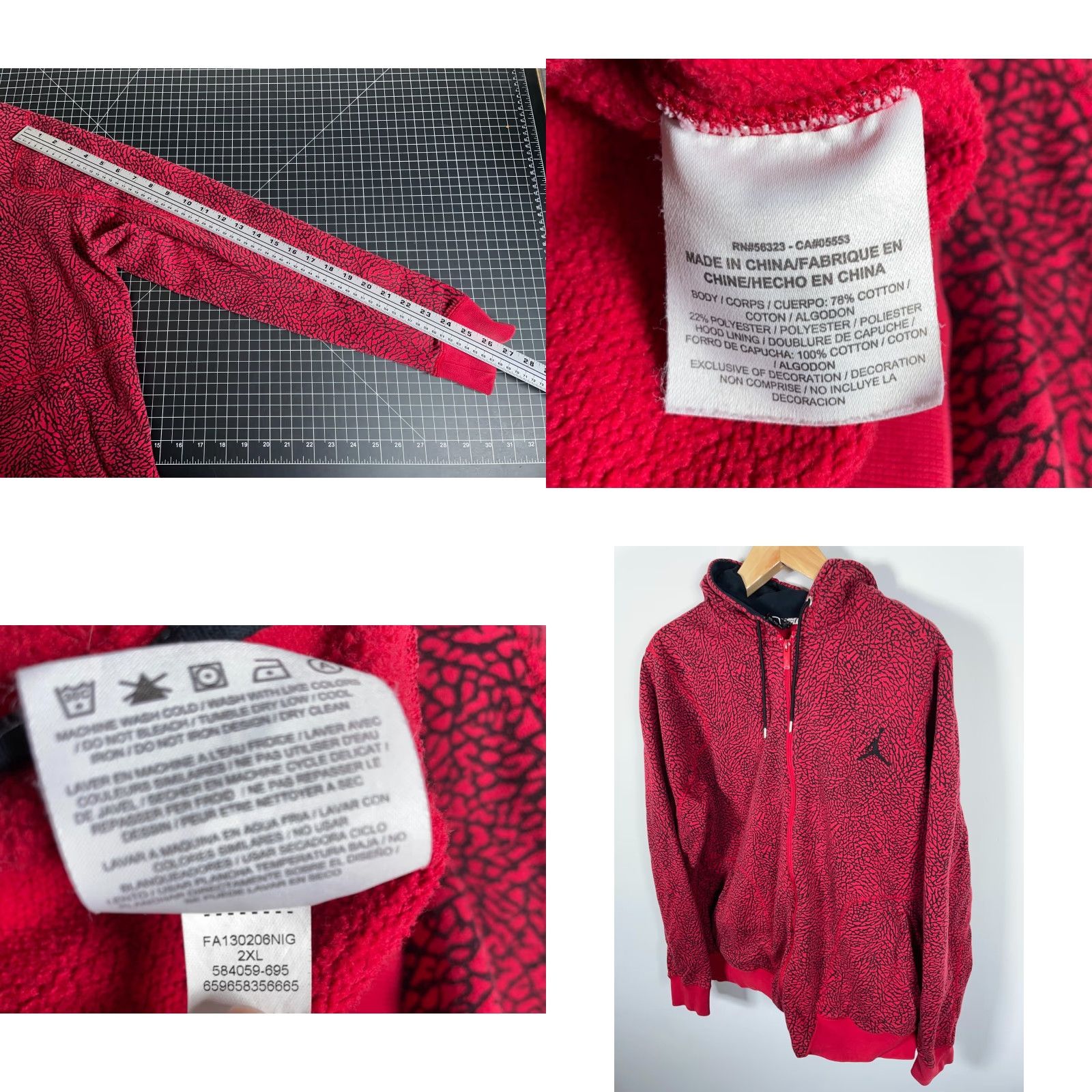 Jordan Brand Jordan Jordan Retro 3 Zip Hoodie Men 2XL Red Cement Elephant Sweatshirt 584059-695 Size US XXL / EU 58 / 5 - 8 Thumbnail
