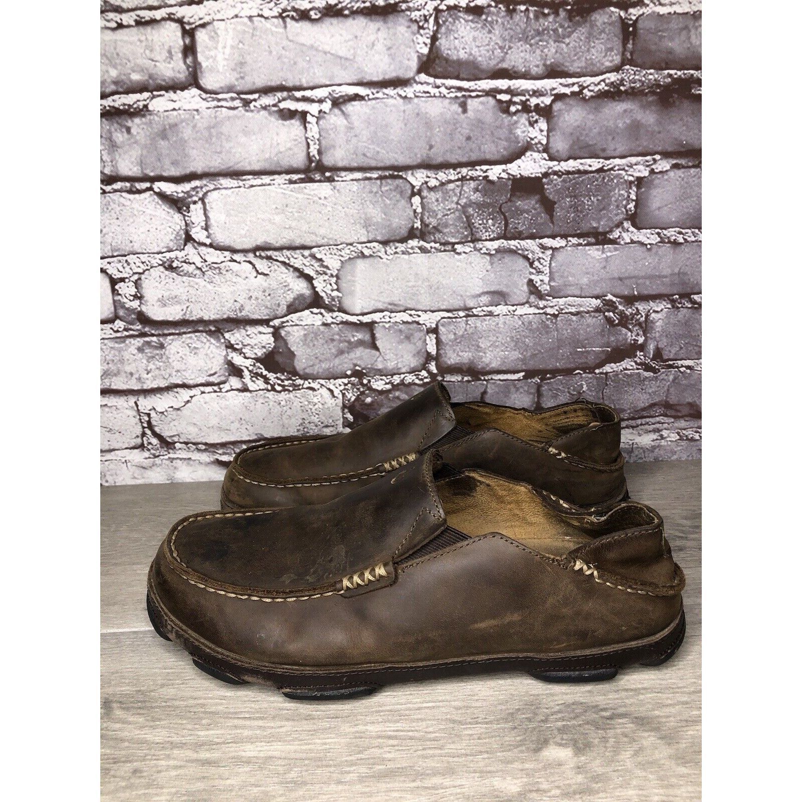 Olukai OluKai Moloa Brown Leather Casual Drop Heel Loafers Shoes Me Size US 10 / EU 43 - 14 Thumbnail