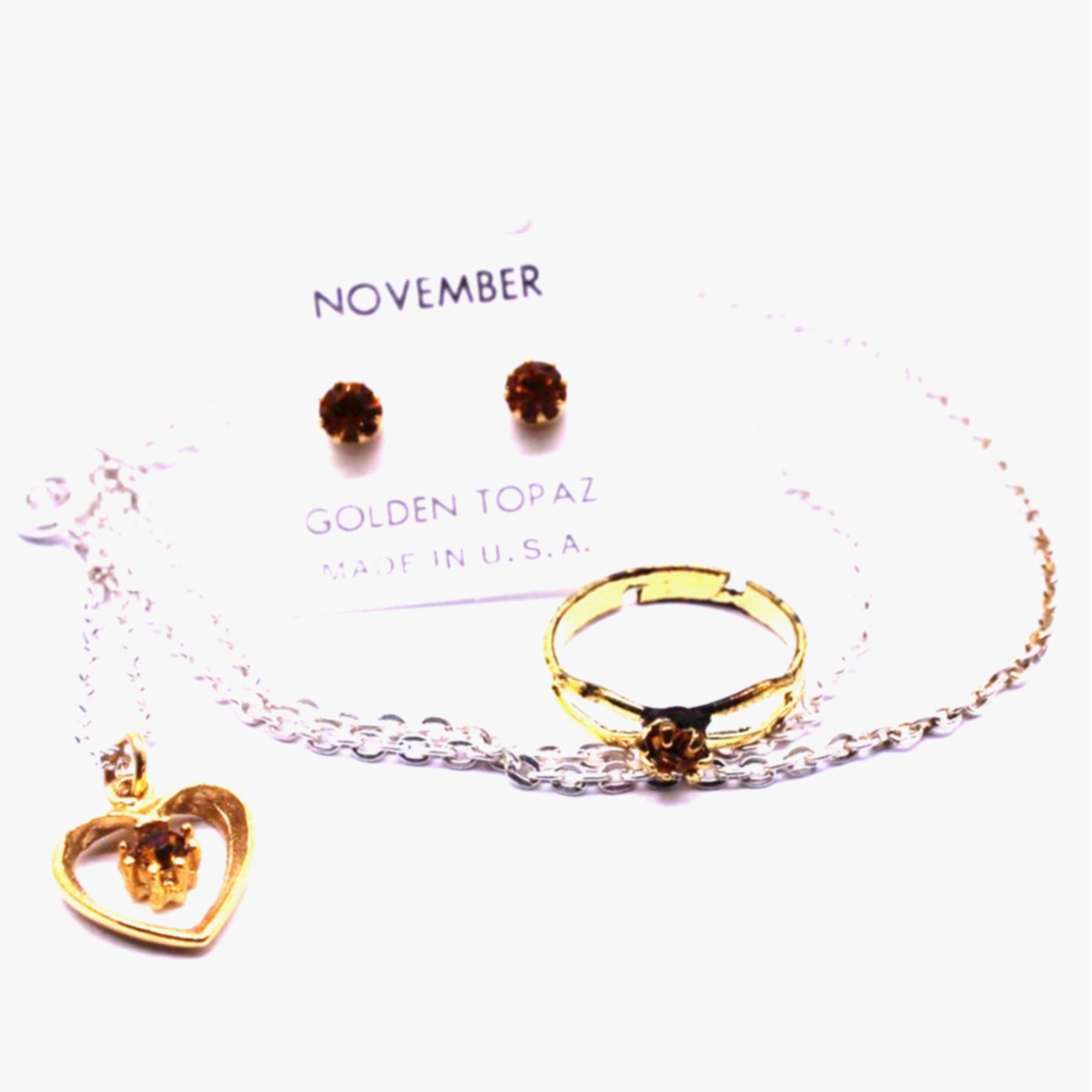 Other November Birthstone Earrings Necklace Ring Set Golden Heart Size ONE SIZE - 2 Thumbnail