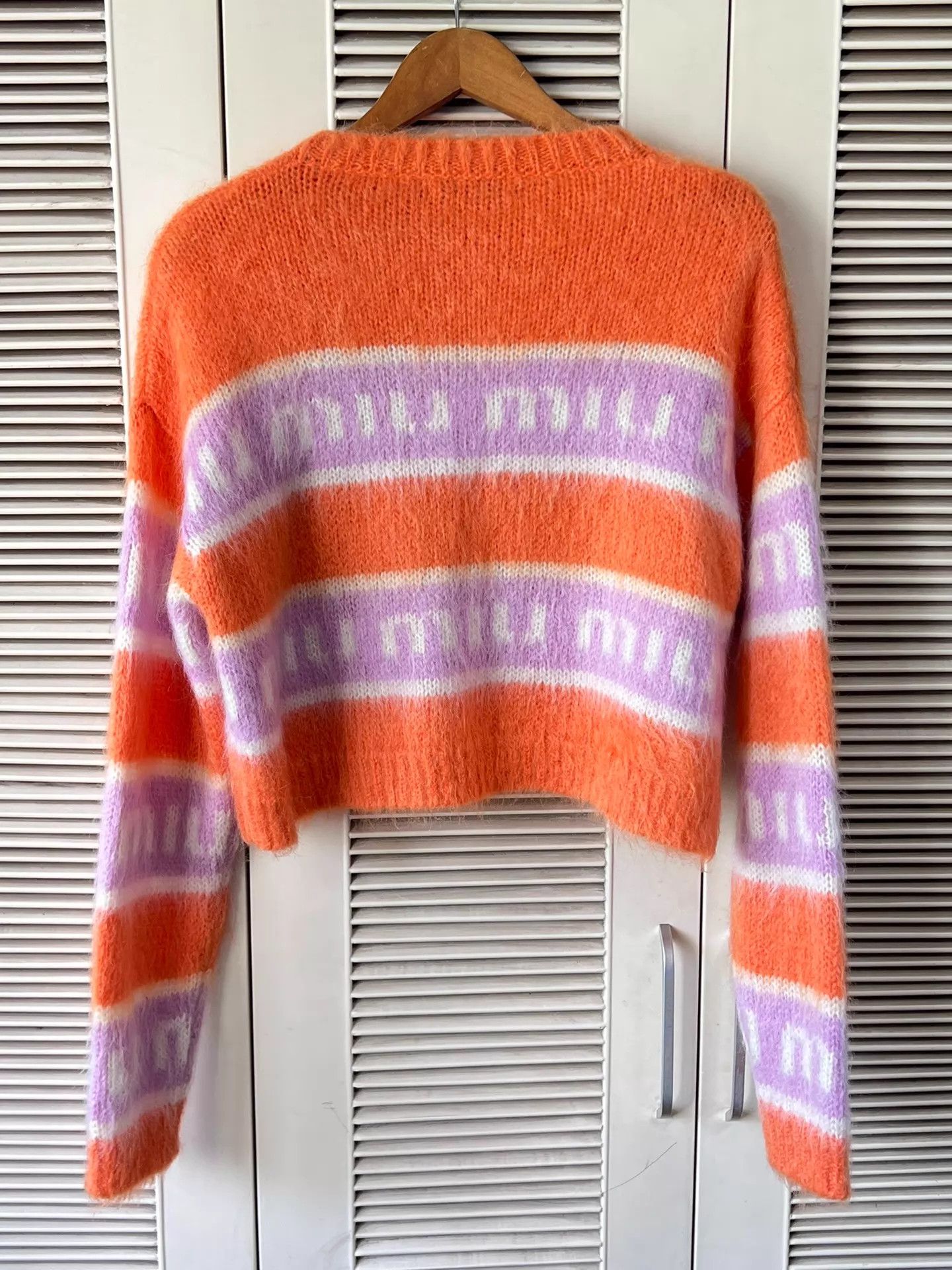 Miu Miu MIU MIU Mohair Sweater 38 Orange-Purple Stripe Logo 2022 FW Size XS / US 0-2 / IT 36-38 - 2 Thumbnail