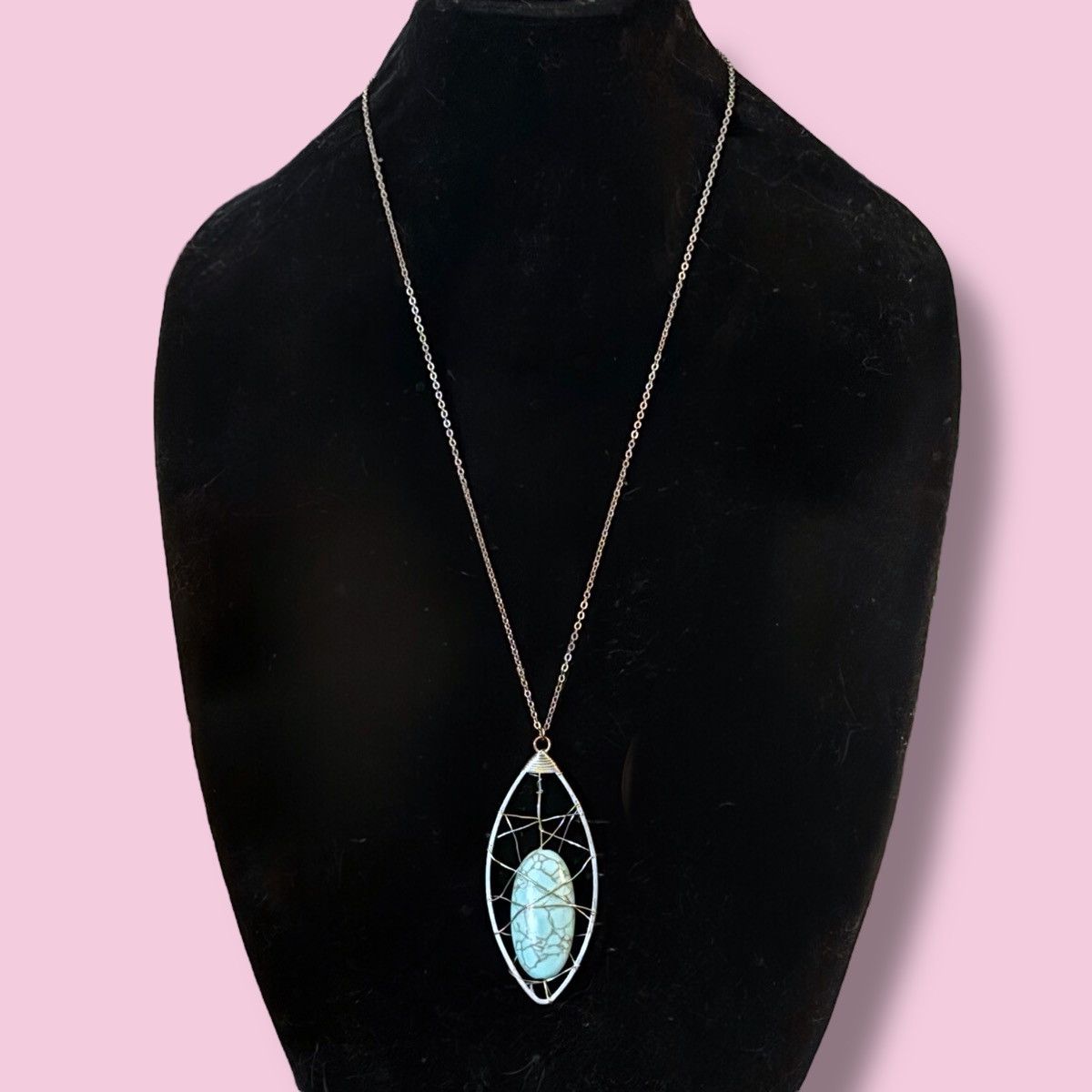 Other Silver tone caged turquoise stone pendant necklace Size ONE SIZE - 1 Thumbnail