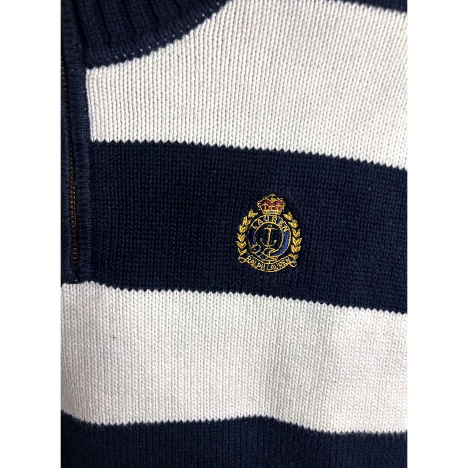 Ralph Lauren VINTAGE Lauren Ralph Lauren Sweater Womens Petite P Navy White Stripe 1/4 Zip Logo Size S / US 4 / IT 40 - 2 Thumbnail