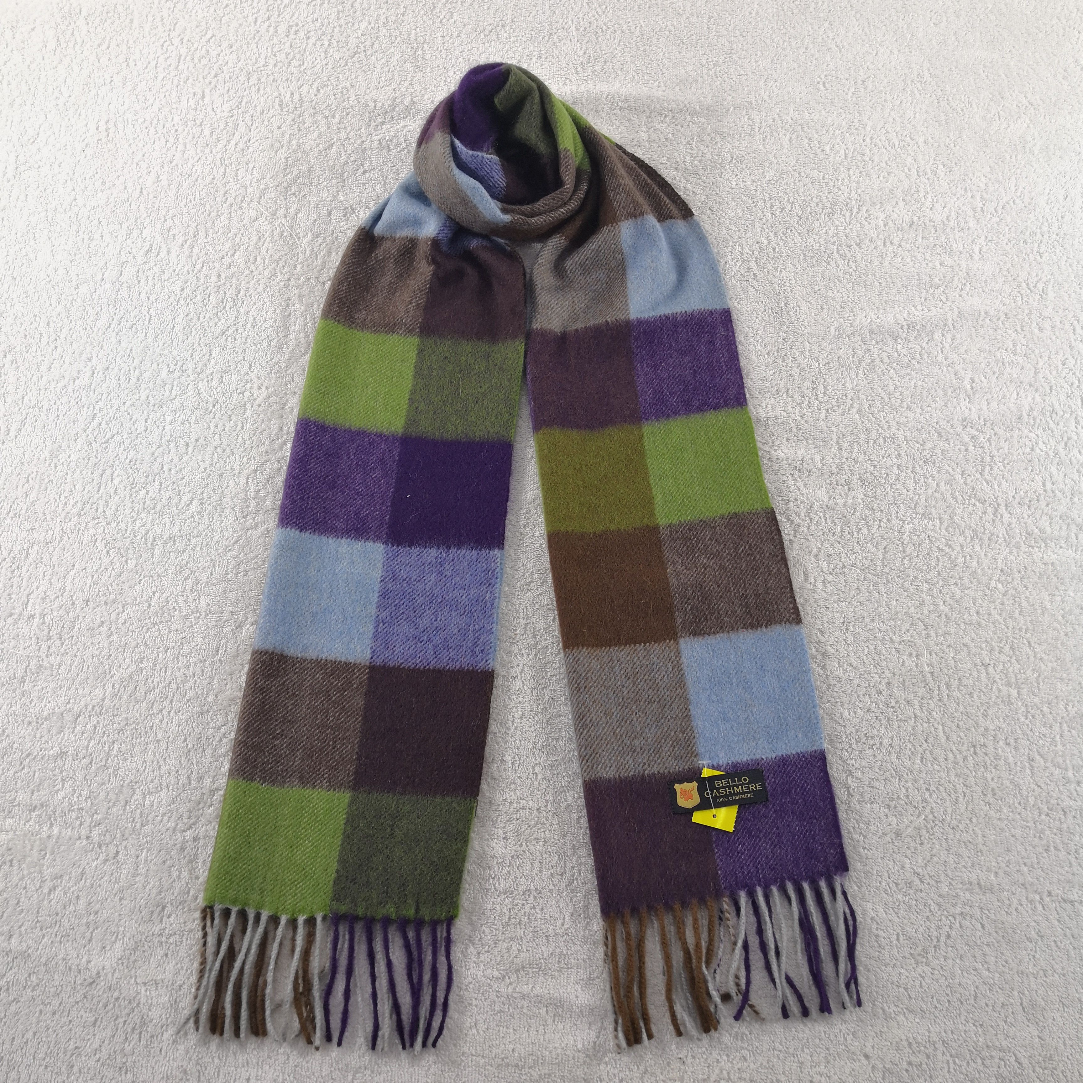 Japanese Brand Vintage Bello Scarf Wool Plaid Fringe Winter Tartan Scarves Size ONE SIZE - 1 Thumbnail