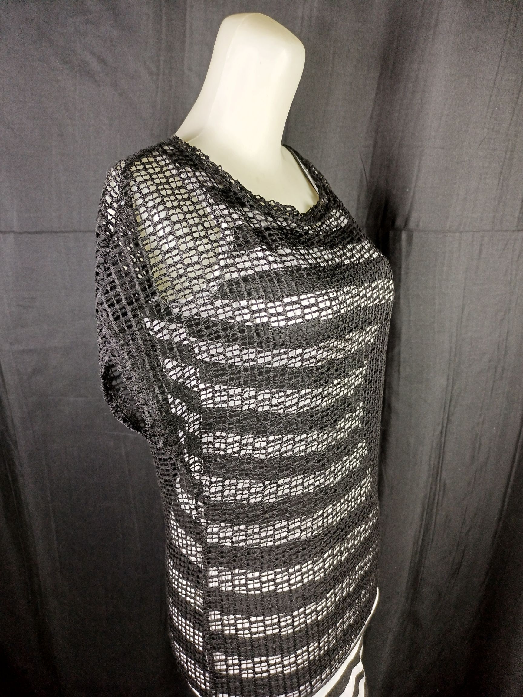 Japanese Brand Women's Black Mesh Black & White Stripped Sleeveless Dress Size M / US 6-8 / IT 42-44 - 13 Thumbnail