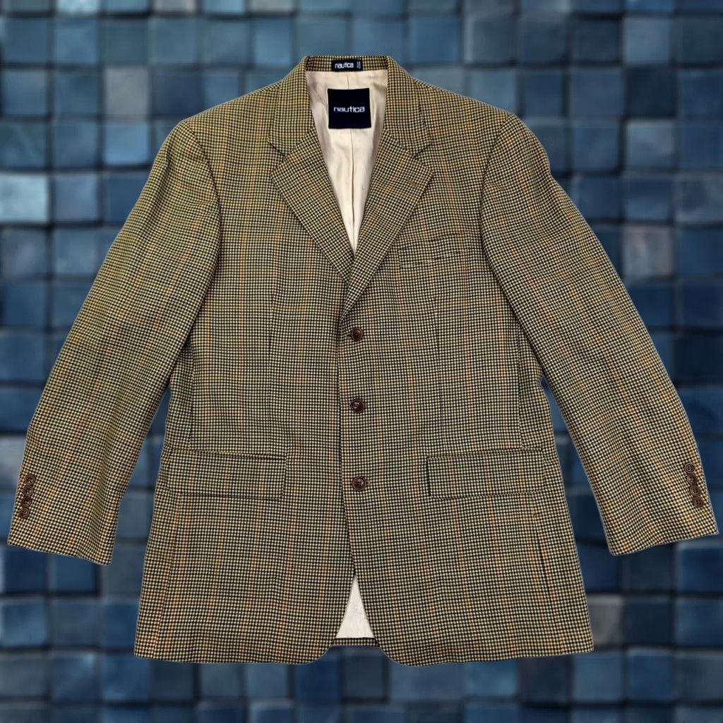 Nautica Nautica Blazer Mens Wool Check Button Three-Button 43 L VTG Multicolor Long Notch Lapel JACKET Coat Shirt Cardigan Size 46R - 1 Thumbnail