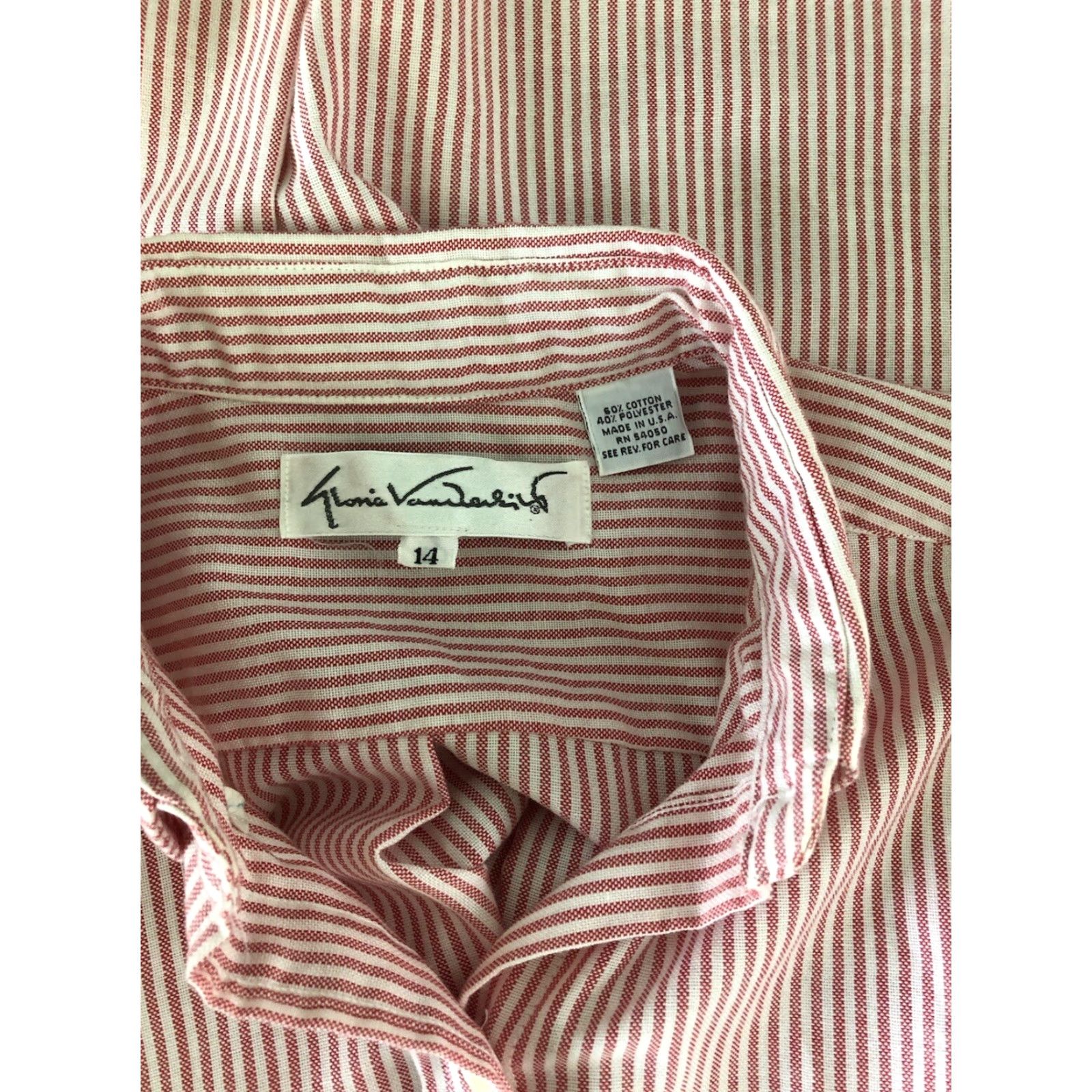Gloria Vanderbilt VINTAGE Gloria Vanderbelt Button-Up Oxford Shirt Top 14 Red Stripe Long Sleeve Academia 80S Womens Size XL / US 12-14 / IT 48-50 - 4 Thumbnail