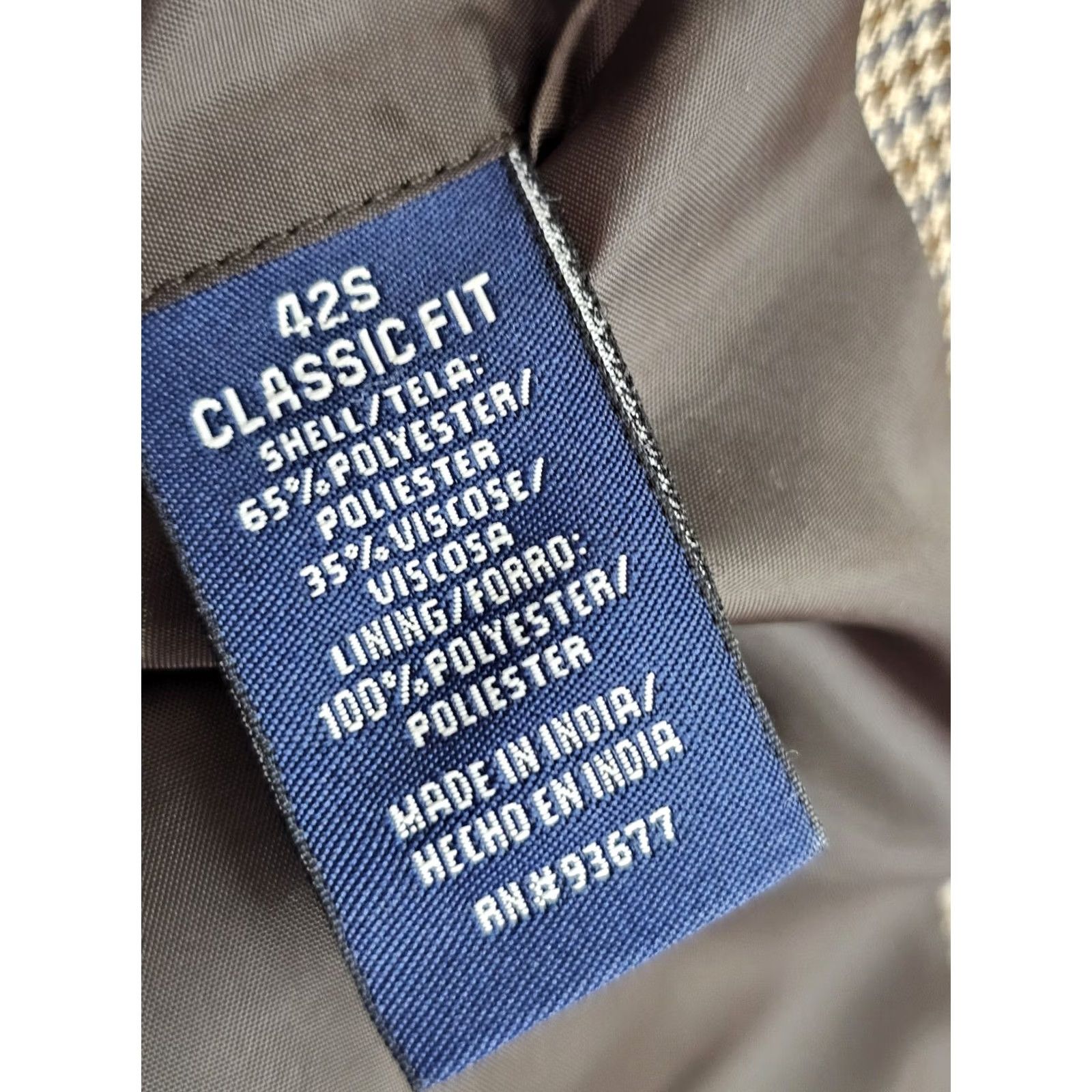 Stafford Stafford Essentials Tan & Navy Houndstooth Sport Coat Men 42 Short EUC Wool Wool Blend Beig e Decade/Theme: Sports Size US 42 / EU 58 - 5 Thumbnail