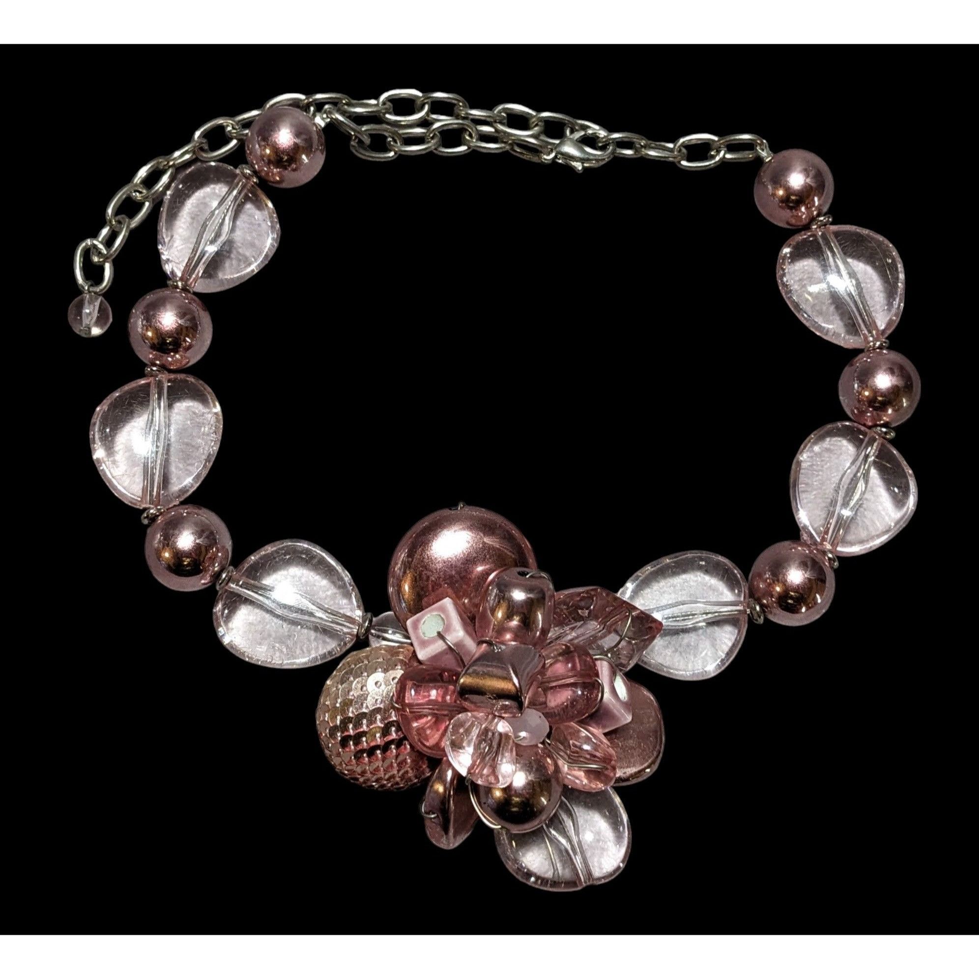 Other Pink Metallic Floral Statement Necklace Size ONE SIZE - 1 Thumbnail