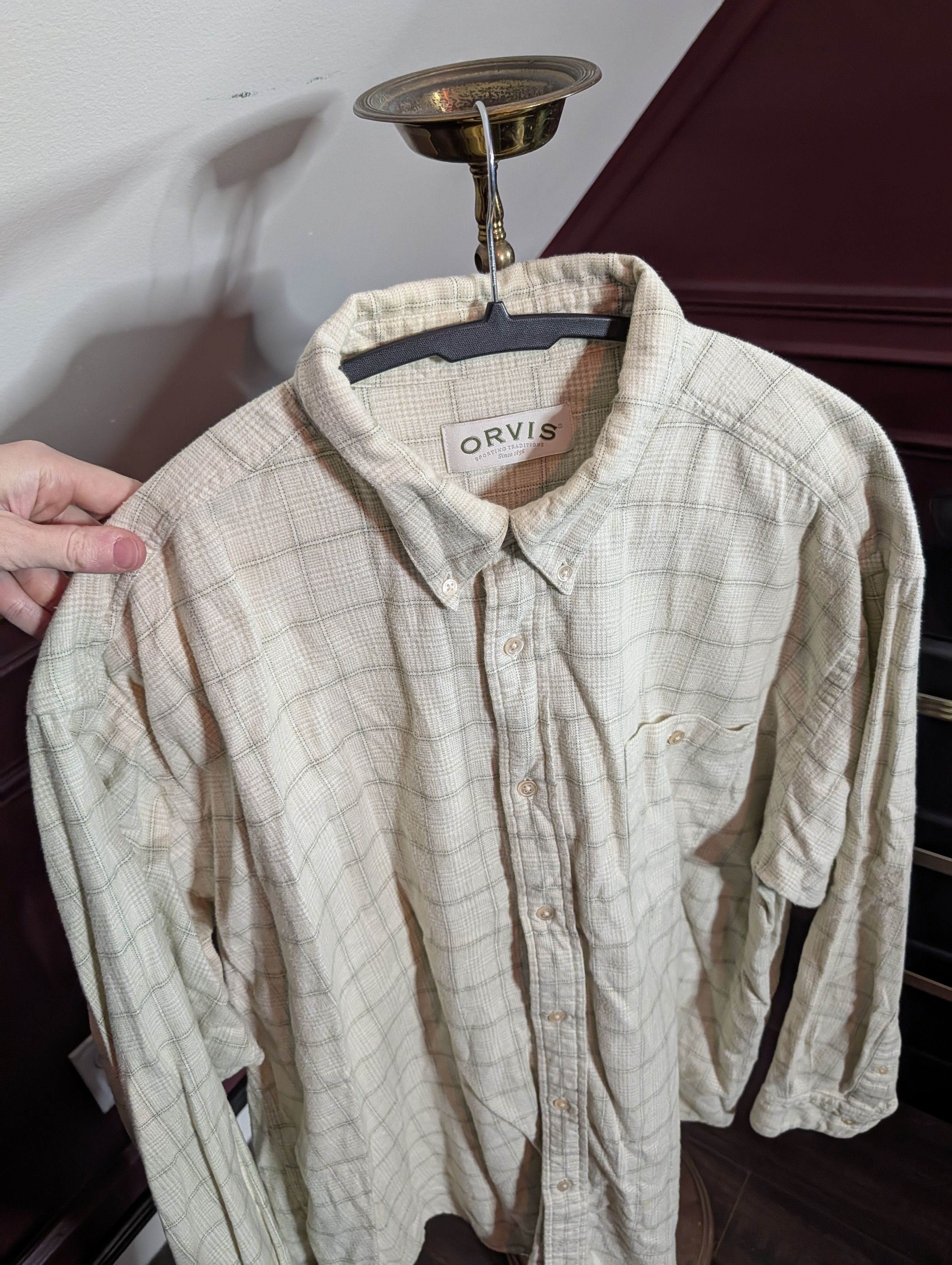 Orvis Vtg heavy flannel cotton check Portugal button-down shirt Size US XL / EU 56 / 4 - 2 Thumbnail