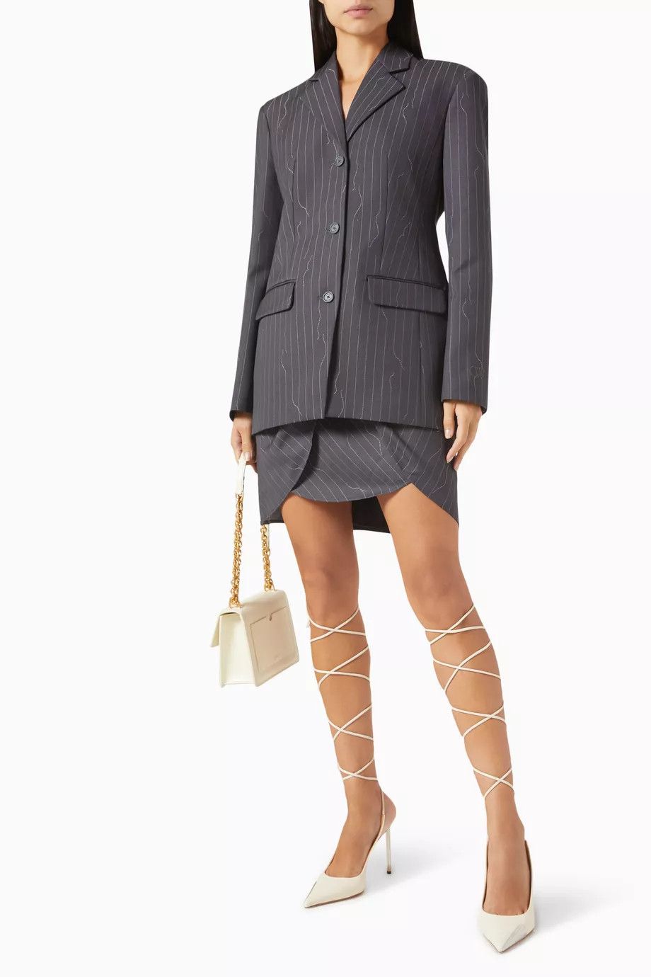 o1y1125 Pinstriped Blazer in Gray/White