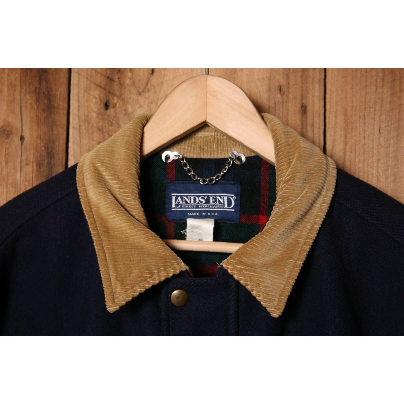 Lands' End VINTAGE Lands' End Navy Blue Wool Blend Plaid Lined Field Chore Coat Sz. L Men's Coat Size US L / EU 52-54 / 3 - 2 Thumbnail