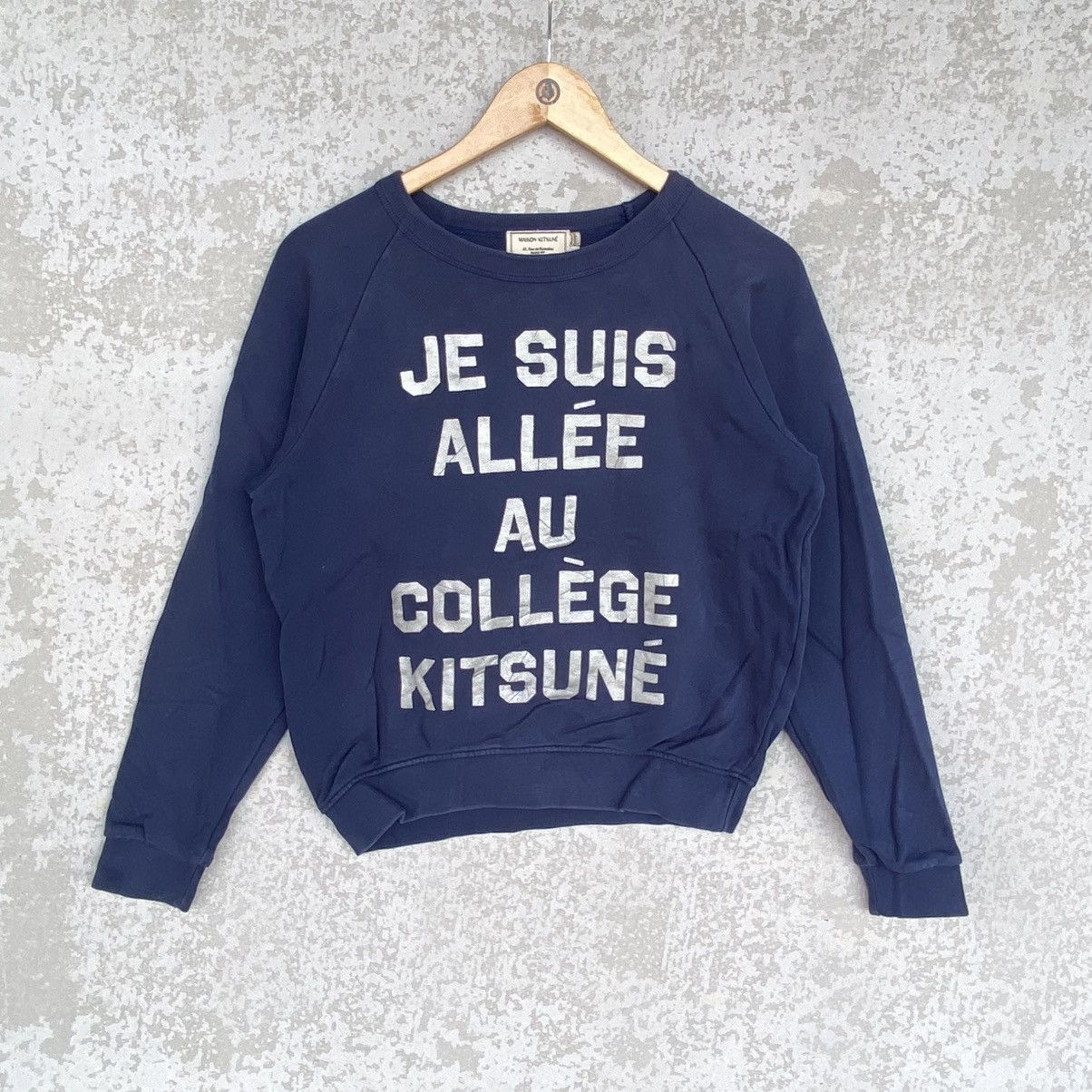 Vintage Maison Kitsune Printed Crewneck Sweatshirt NavyBlue