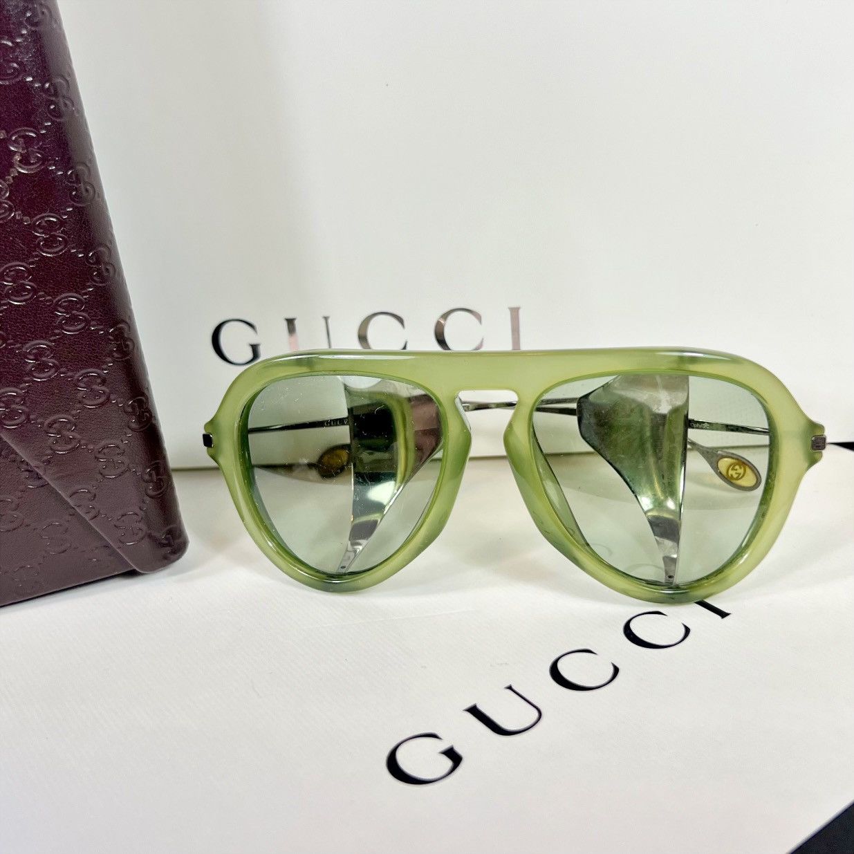 image of Gucci Sage Green Lens Side Shield Sunglasses, Women's