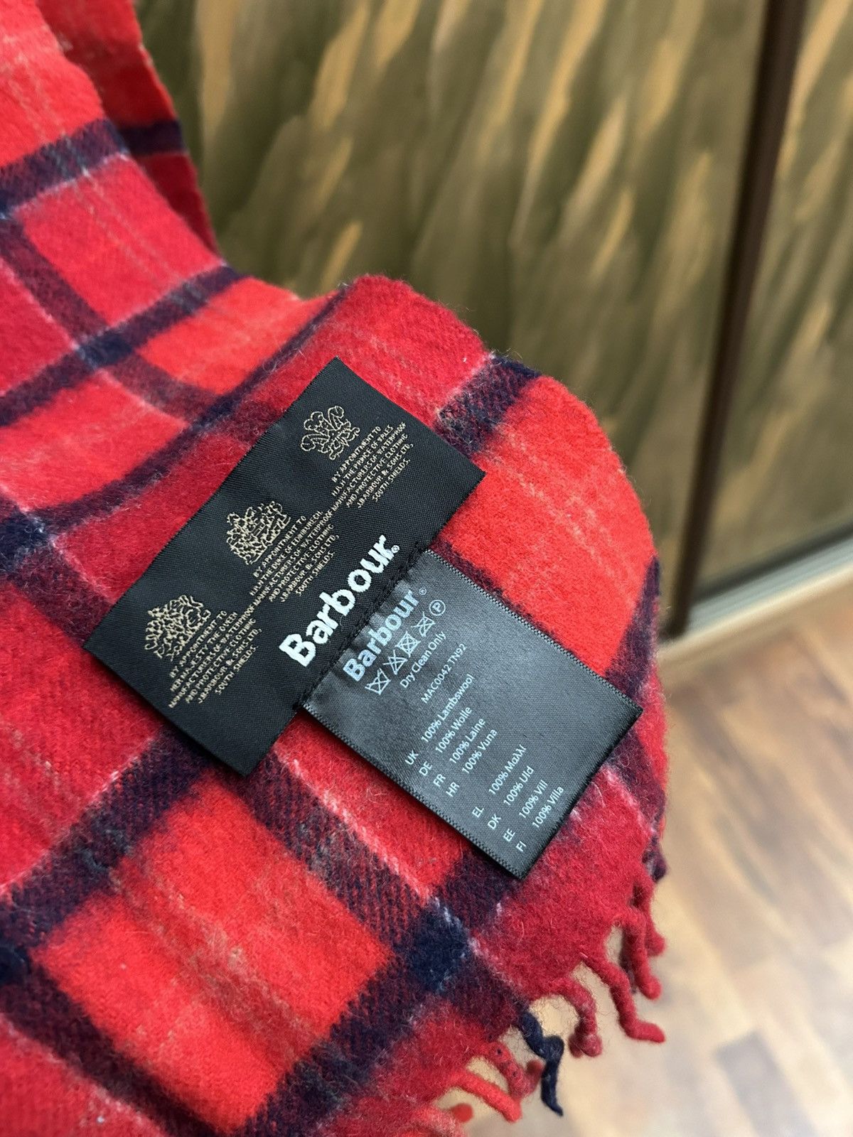 Barbour × Vintage Barbour Wool Red Tartan Tasseled Scarf Size ONE SIZE - 4 Thumbnail