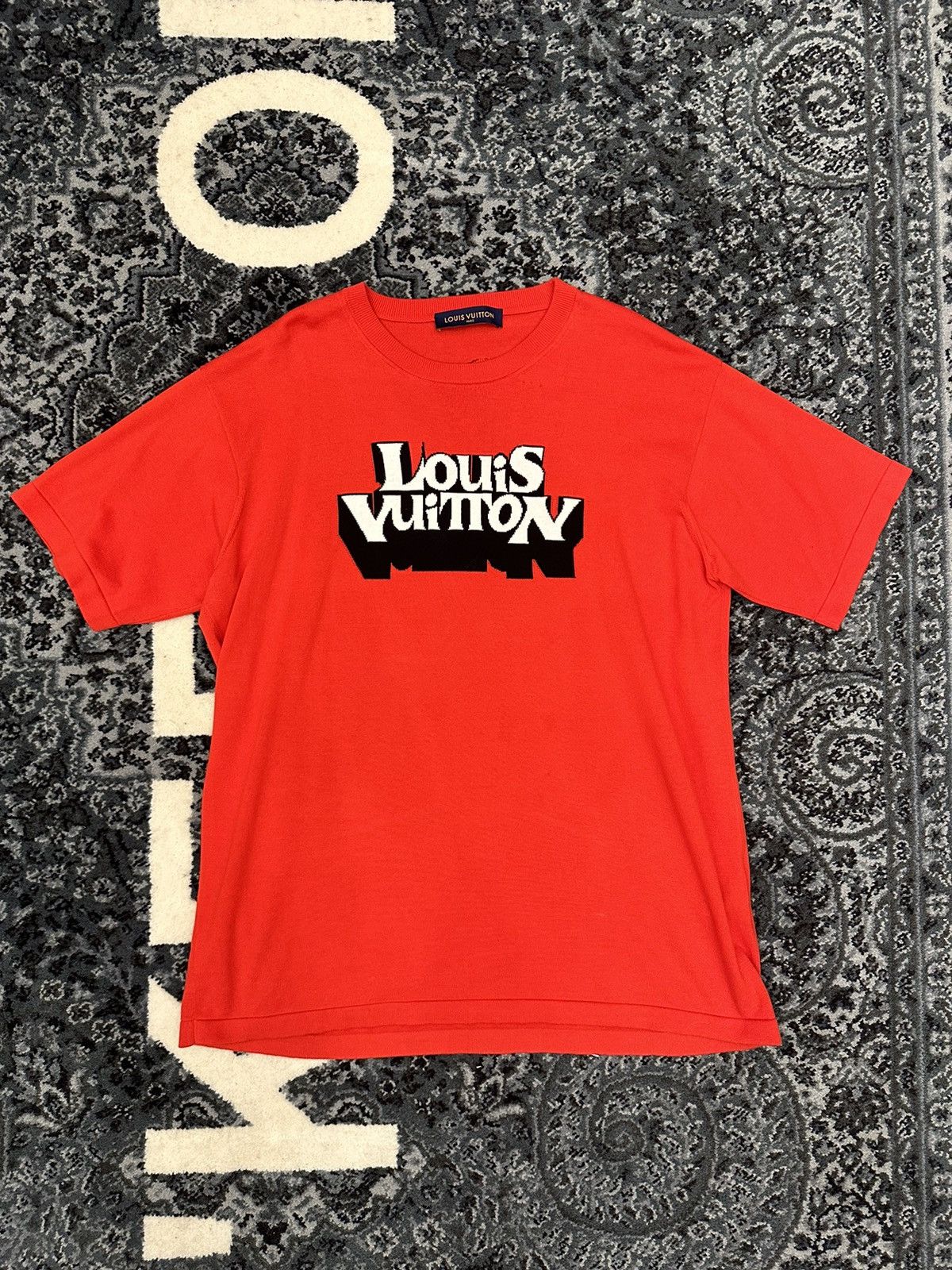 image of Louis Vuitton Graphic Logo Red Sweater T-Shirt, Men's (Size 2XL)