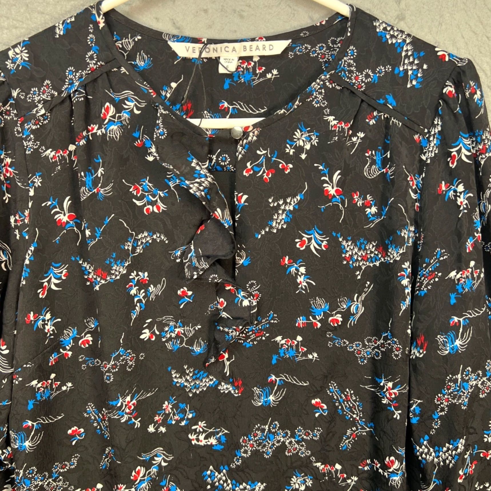 Veronica Beard VERONICA BEARD Dress Womens Size 6 Black Floral Silk Ruffle Hem Long Sleeve A-Line Event 90s? Flower Womens Size M / US 6-8 / IT 42-44 - 5 Thumbnail