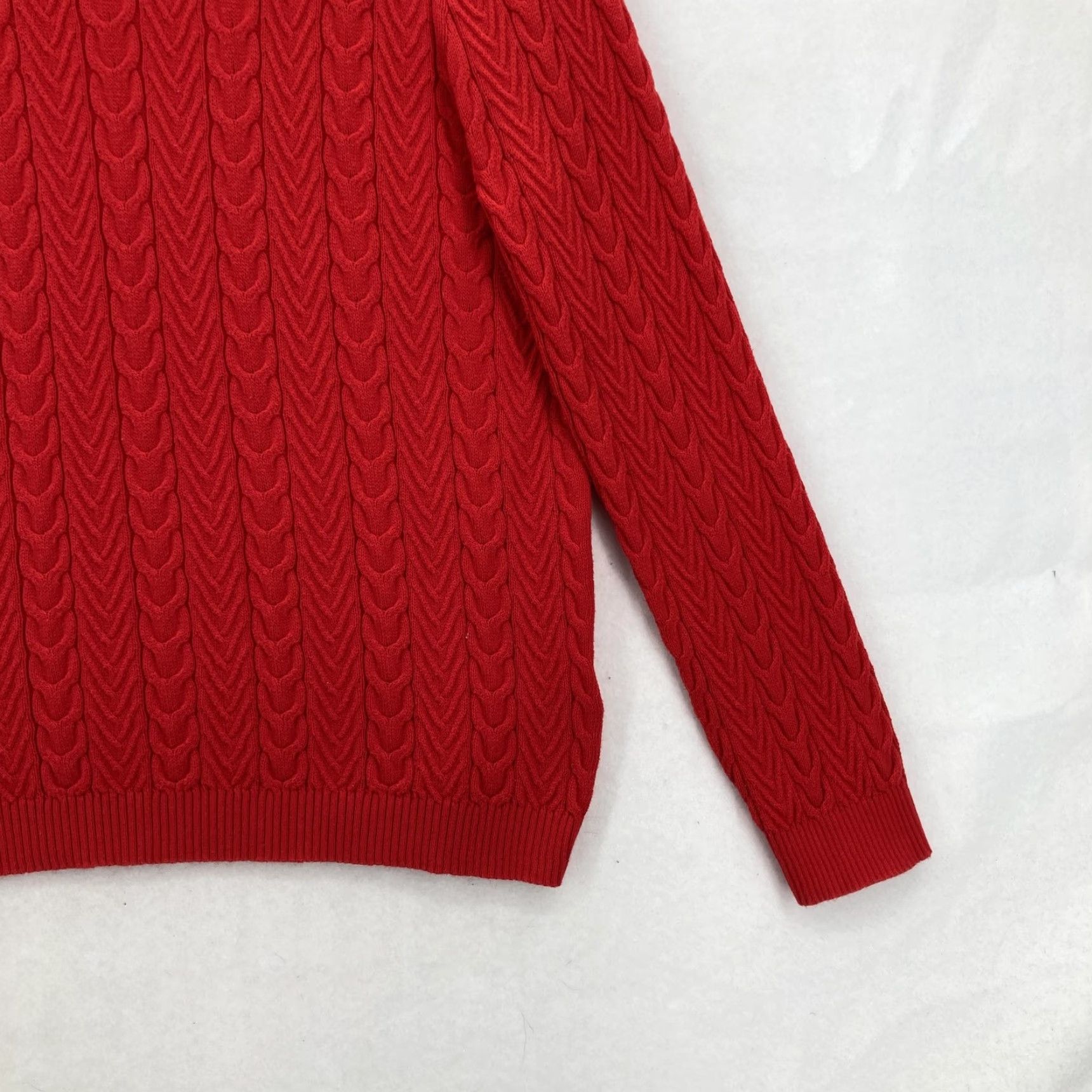 Lands' End VINTAGE Lands' End Sweater Womens 1X Red Cable Knit Turtleneck Cotton Pullover 16W-18W Mens? Size XL / US 12-14 / IT 48-50 - 3 Thumbnail