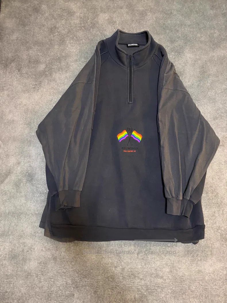 Balenciaga Balenciaga Distressed Flag Half Zip Hoodie Size US L / EU 52-54 / 3 - 1 Thumbnail
