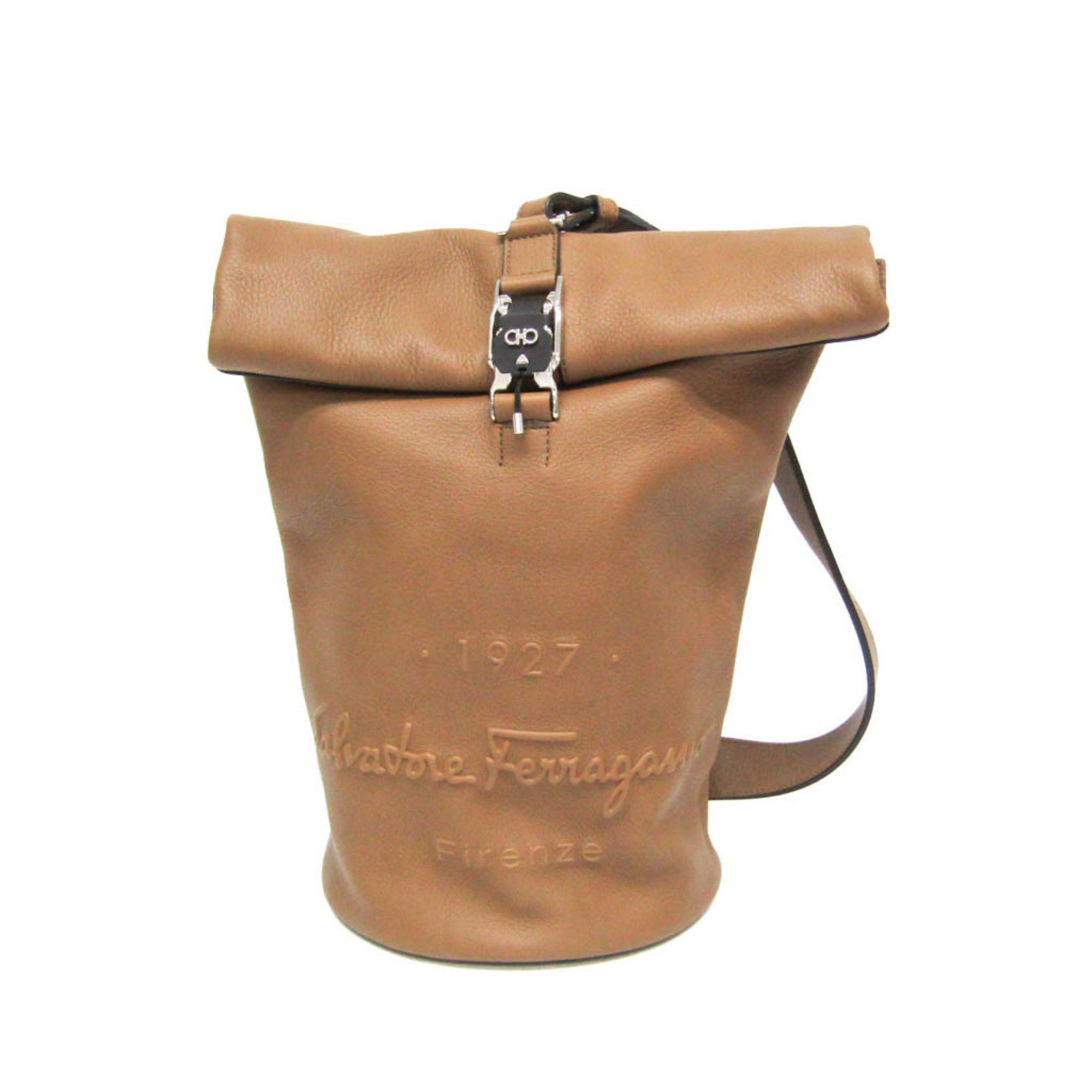 Salvatore Ferragamo Gancini Sling Bag GG-241141 Women's Leather Shoulder Bag Brown