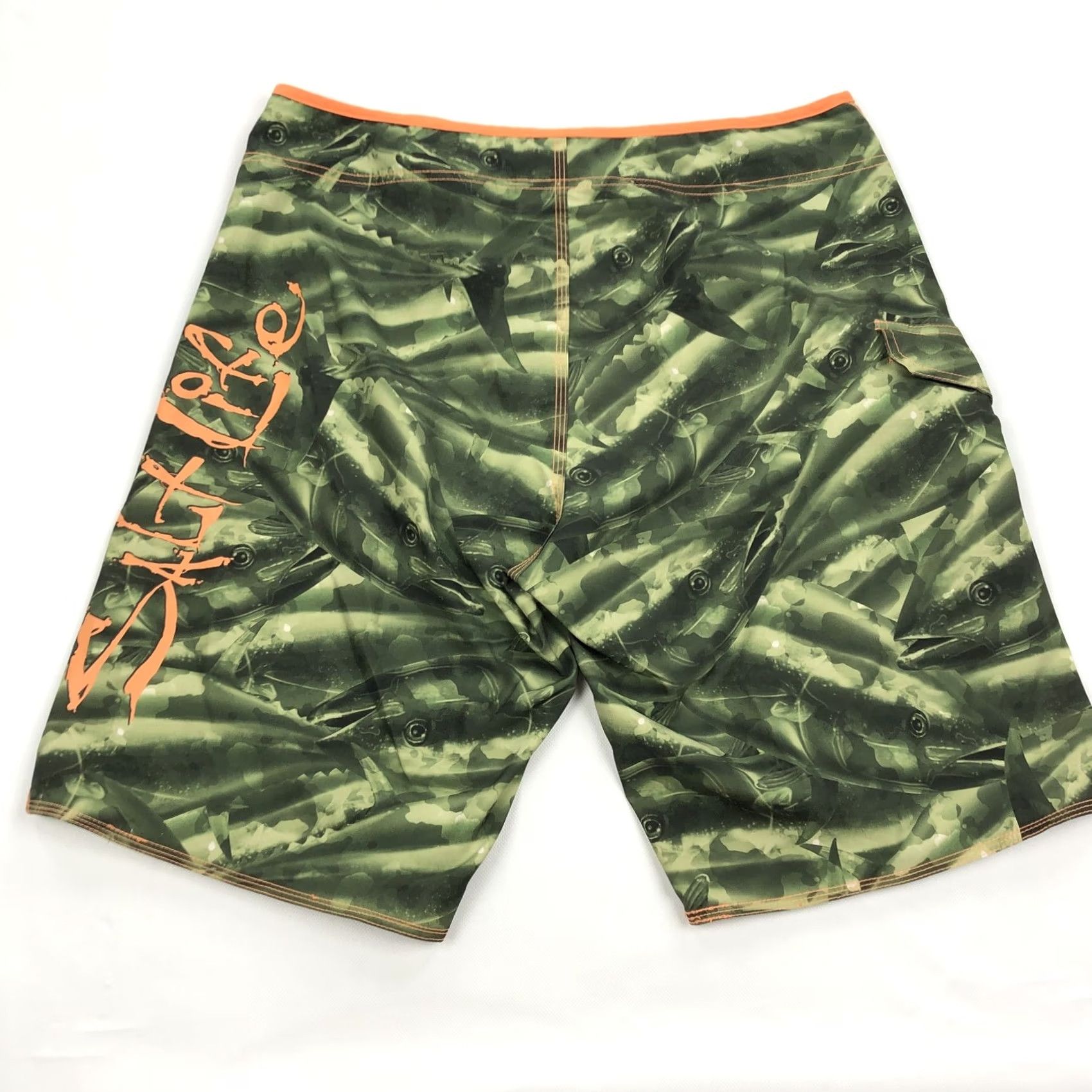 Vintage Salt Life SLX-QD Board Shorts Men 36 Green Fish Pattern Quick Dry Pockets Stretch Swim Trunks Beach Surfing Size US 36 / EU 52 - 6 Thumbnail
